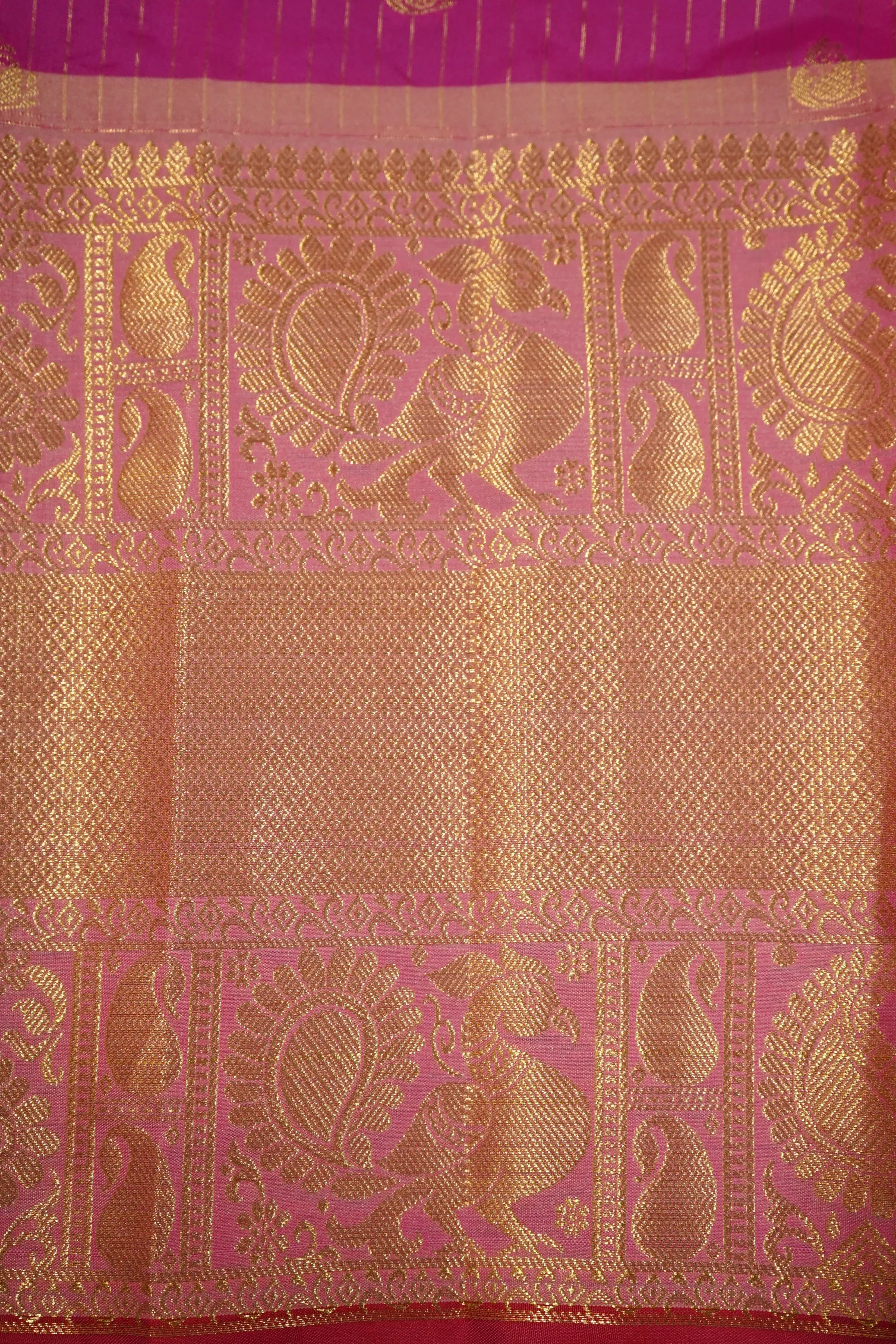 DARK CARNATION PINK WITH DEEP ROSE MANGALGIRI GADWAL SAREE - Queens Jewel Emporium