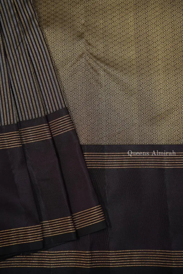 DARK CHOCOLATE PURE KANCHIVARAM SILK SAREE - Queens Jewel Emporium