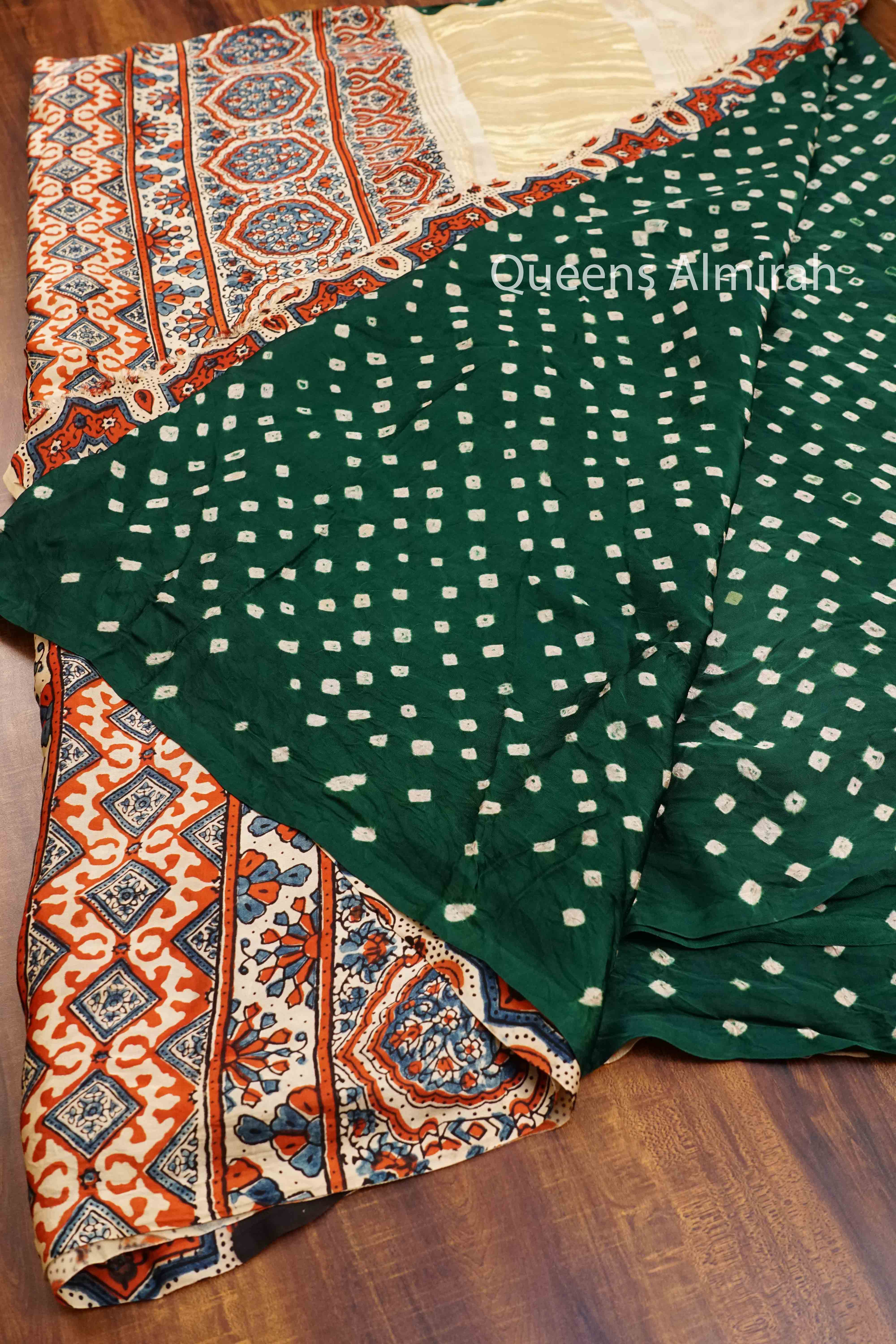 DARK GREEN 3 MODAL SILK SAREE - Queens Jewel Emporium