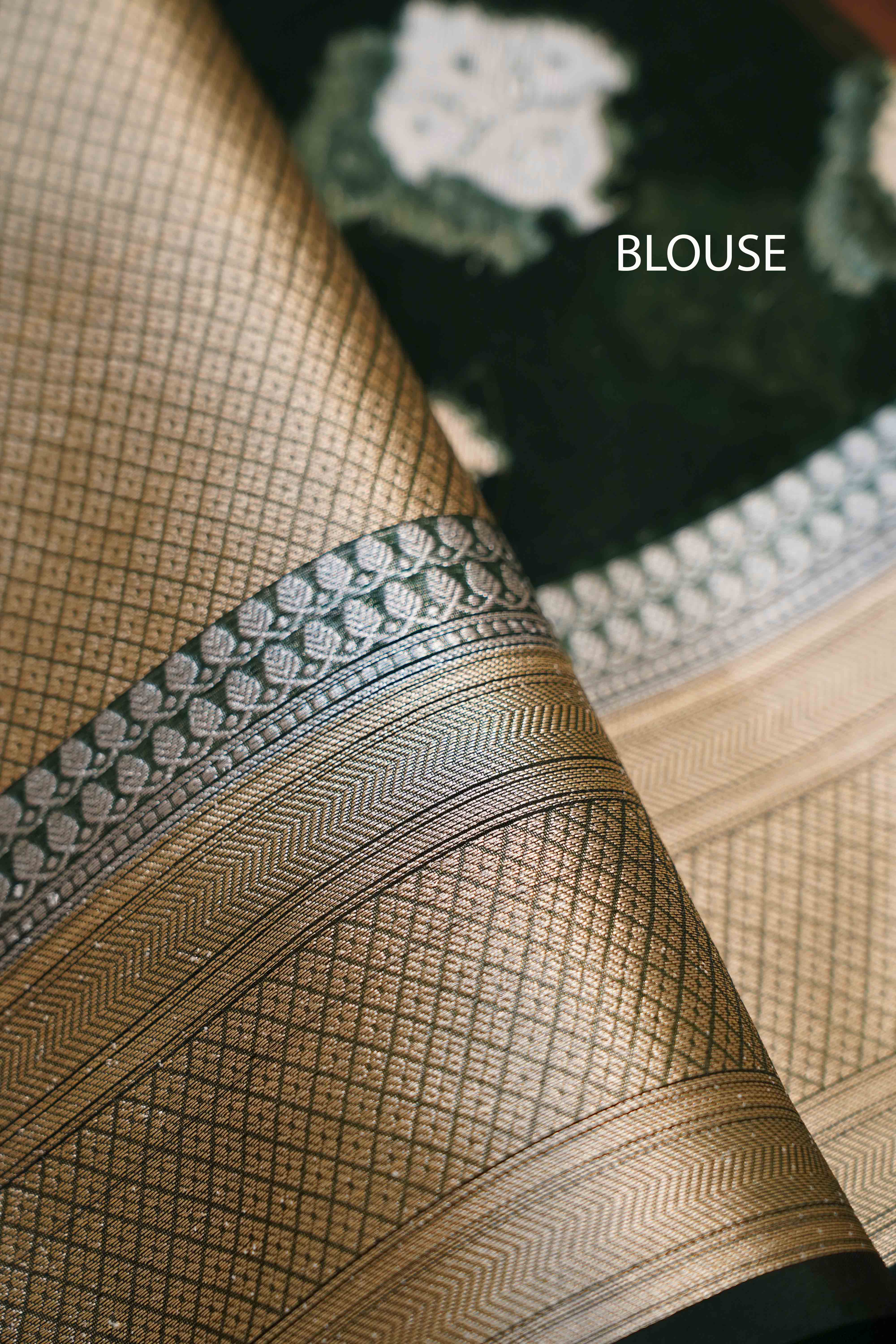 DARK GREEN KORA ORGANZA SAREE - Queens Jewel Emporium