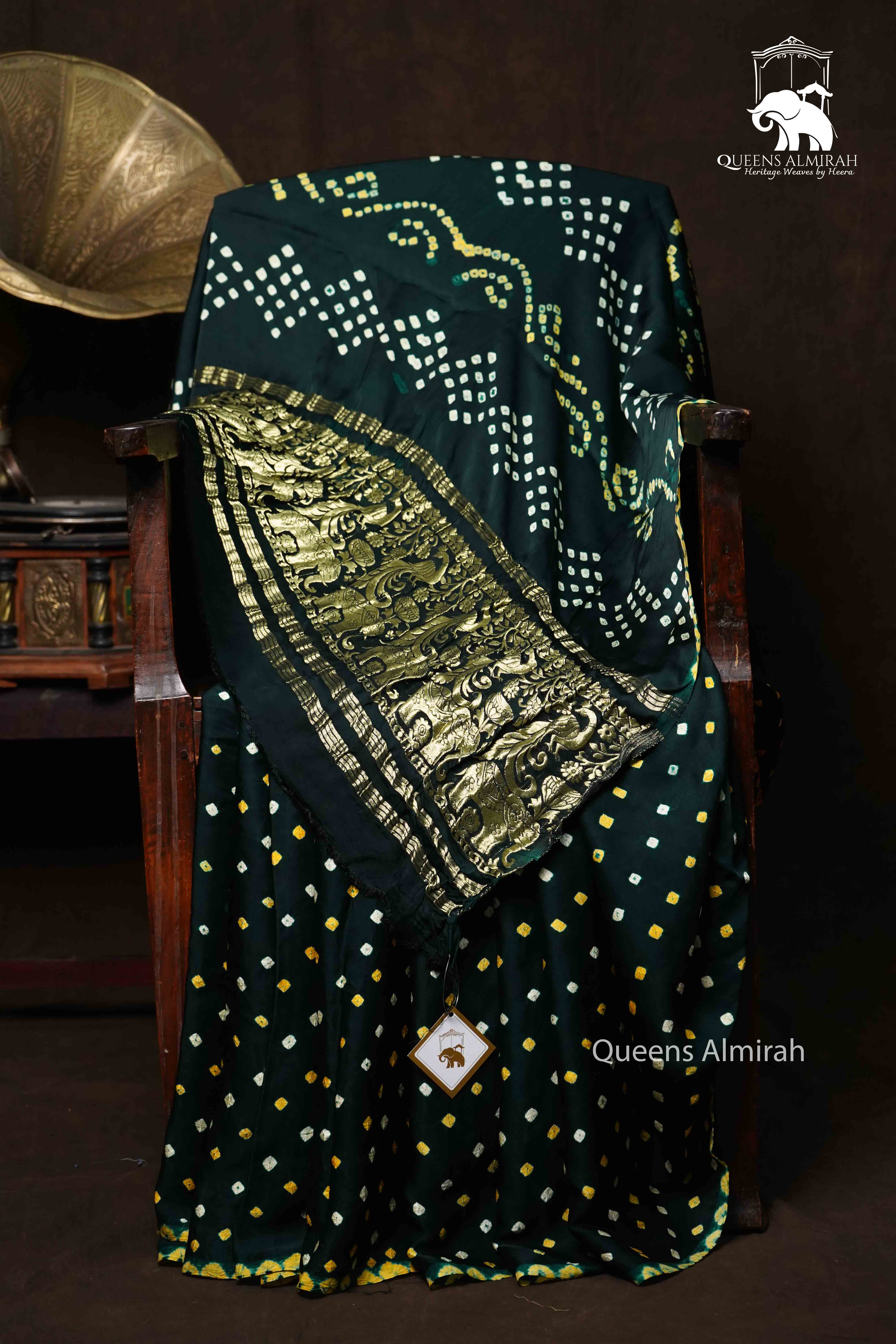 DARK GREEN MODAL SILK SAREE - Queens Jewel Emporium