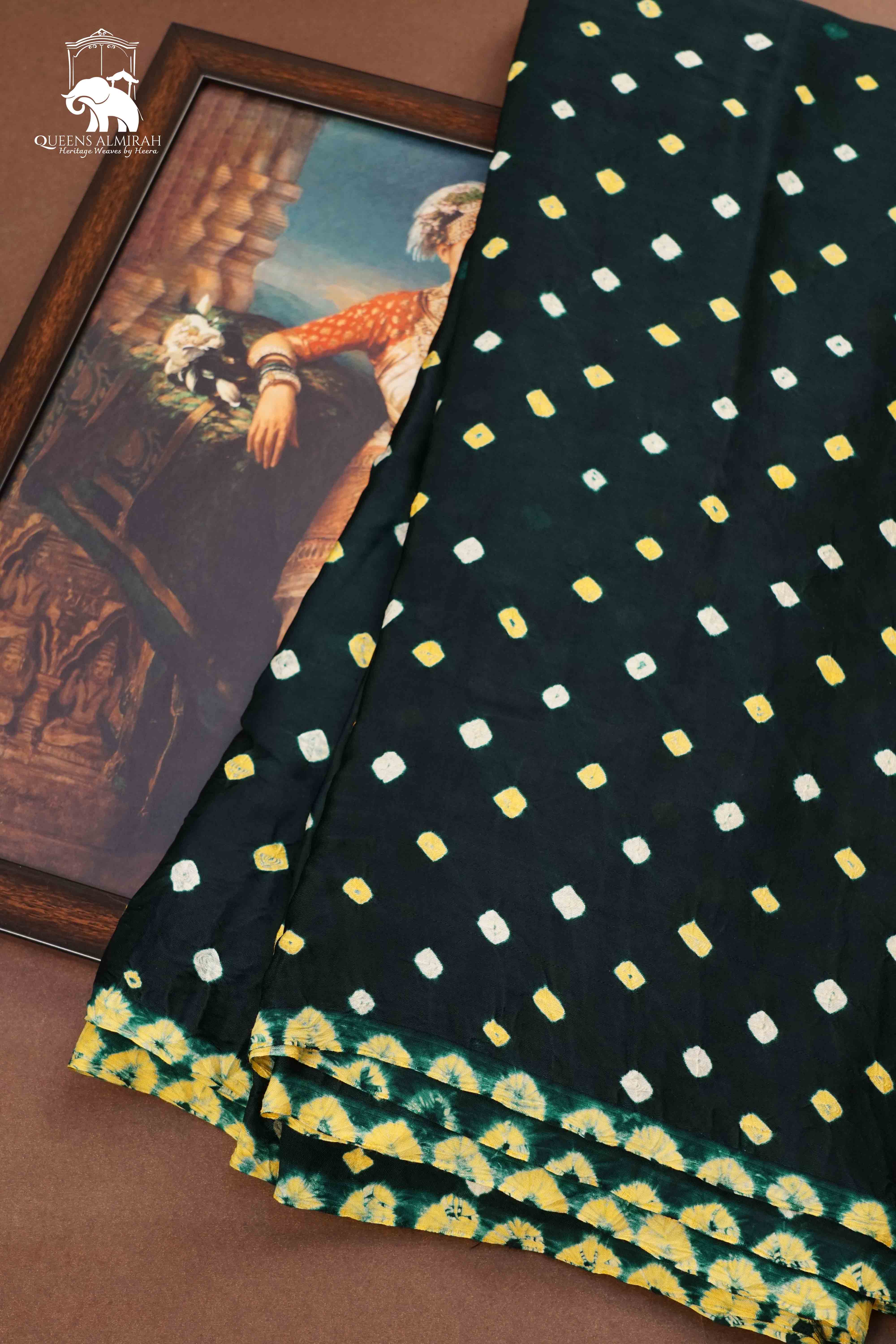 DARK GREEN MODAL SILK SAREE - Queens Jewel Emporium