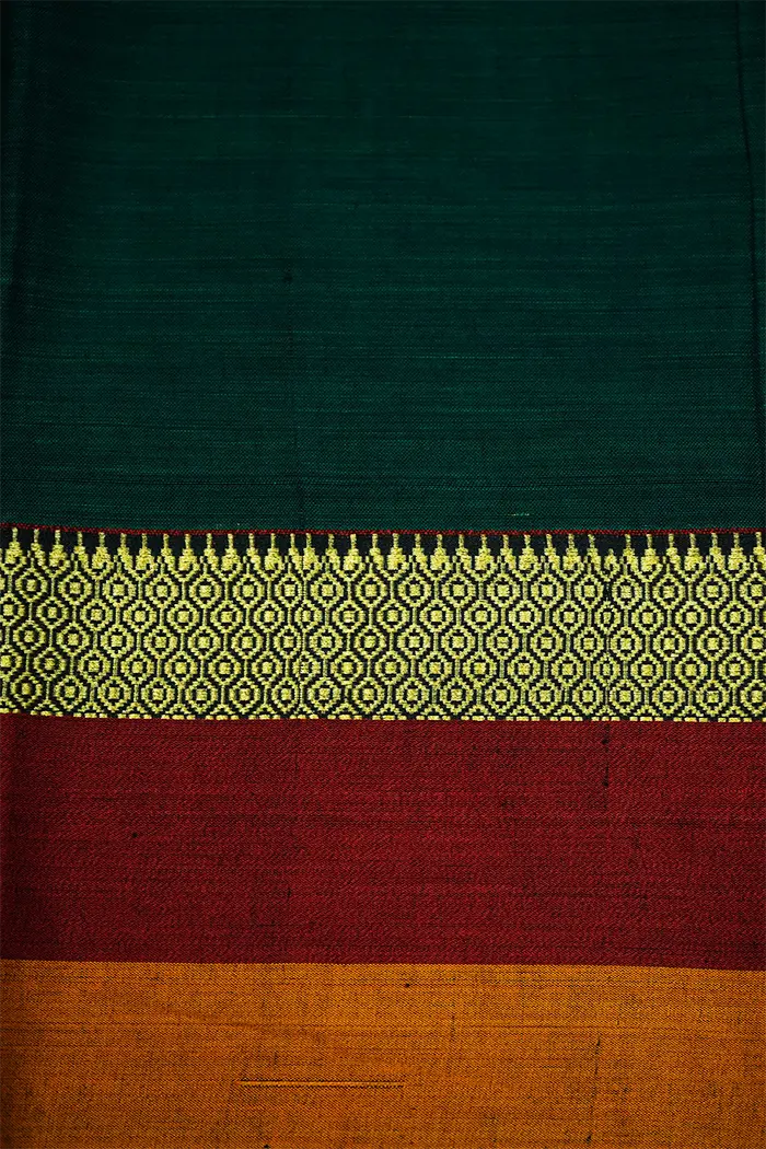 DARK GREEN WITH MULTI COLOR BORDER NARAYANPET COTTON SAREE - Queens Jewel Emporium