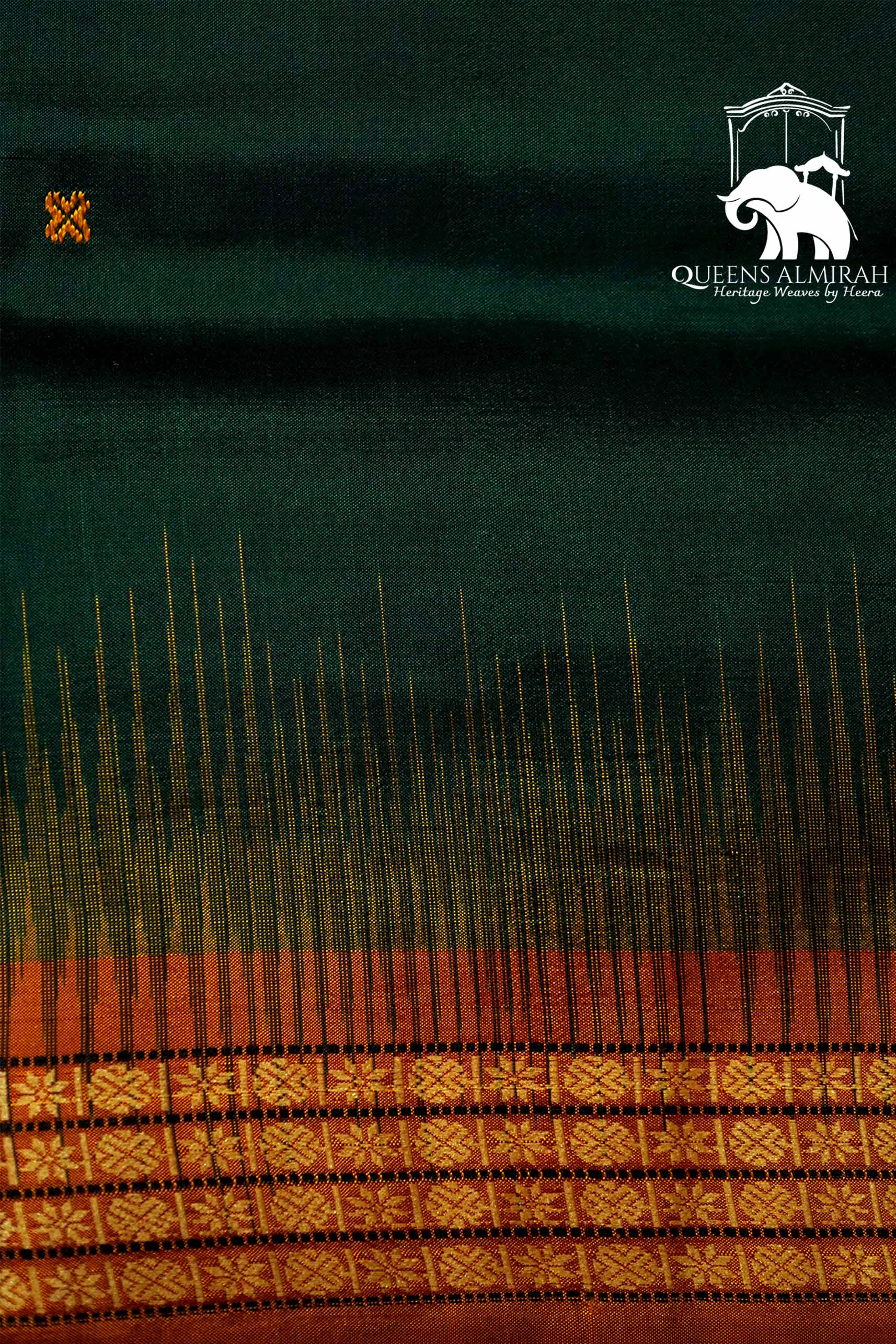 DARK GREEN WITH WOVEN BORDER MULBERRY SILK SAREE - Queens Jewel Emporium