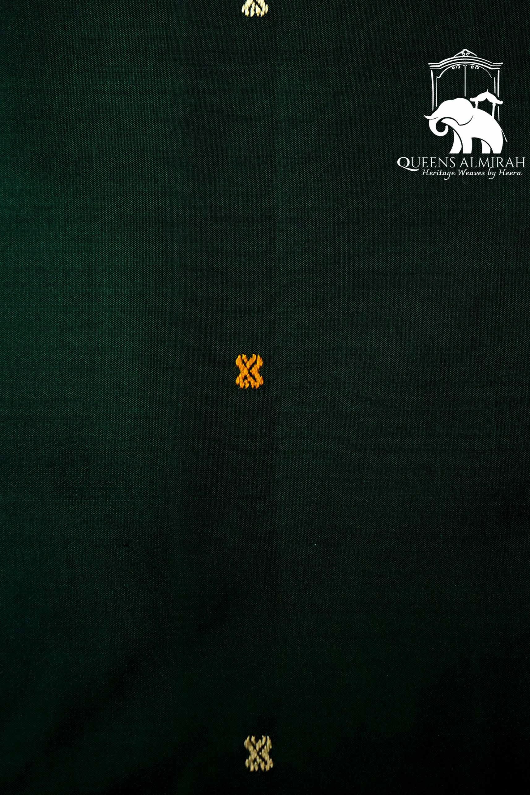 DARK GREEN WITH WOVEN BORDER MULBERRY SILK SAREE - Queens Jewel Emporium