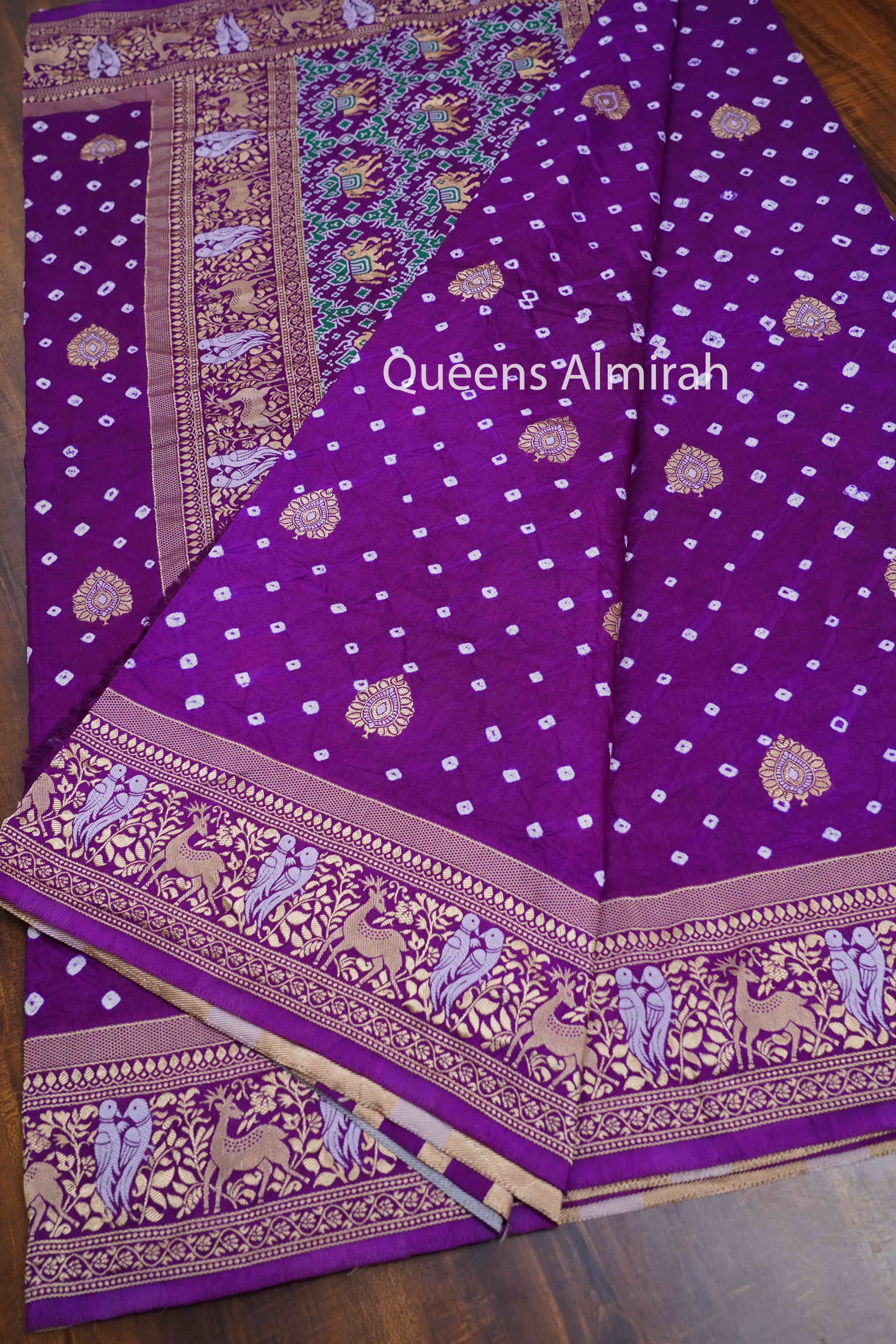 DARK LAVENDER BANDHINI MALAI SILK  SAREE - Queens Jewel Emporium
