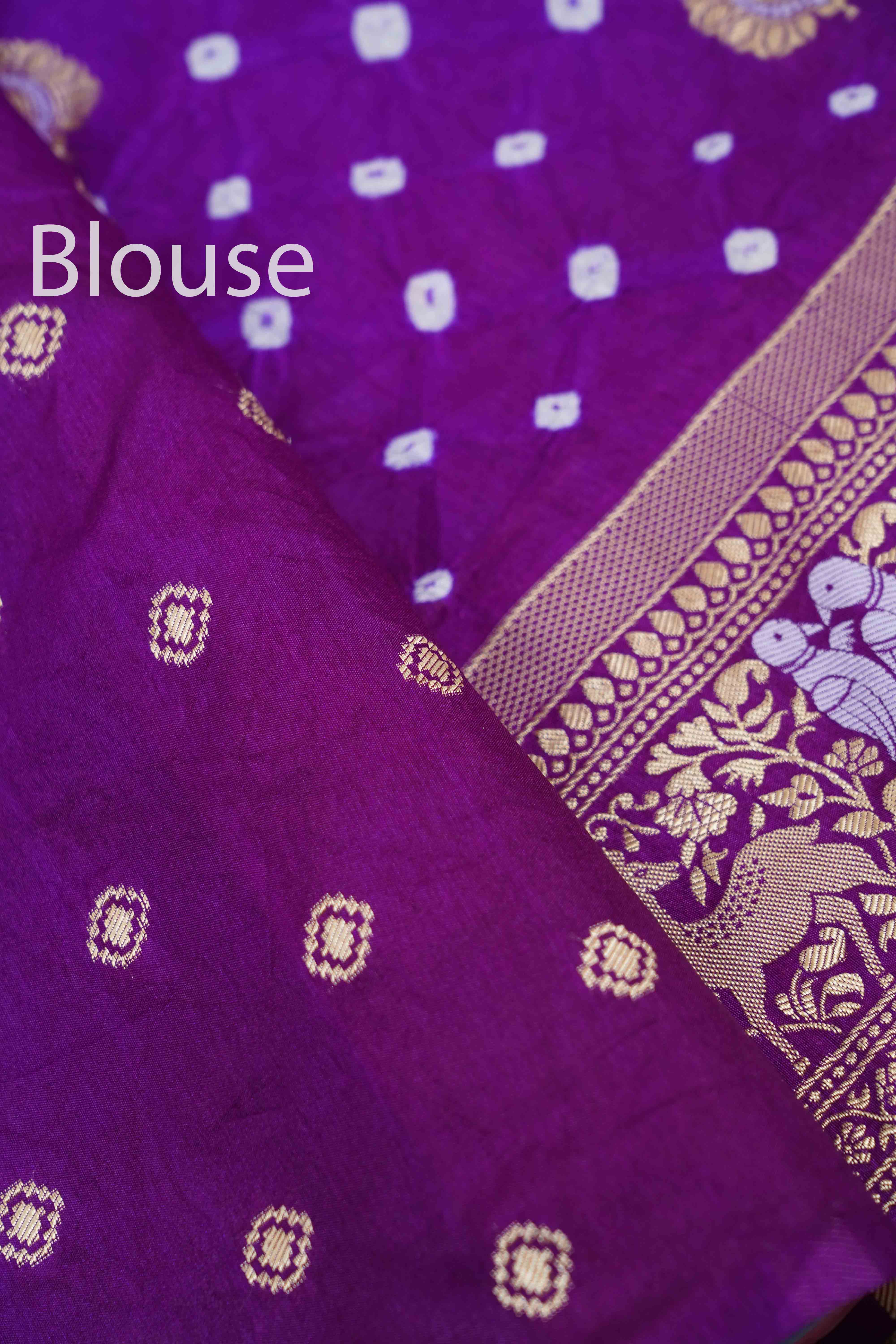 DARK LAVENDER BANDHINI MALAI SILK  SAREE - Queens Jewel Emporium