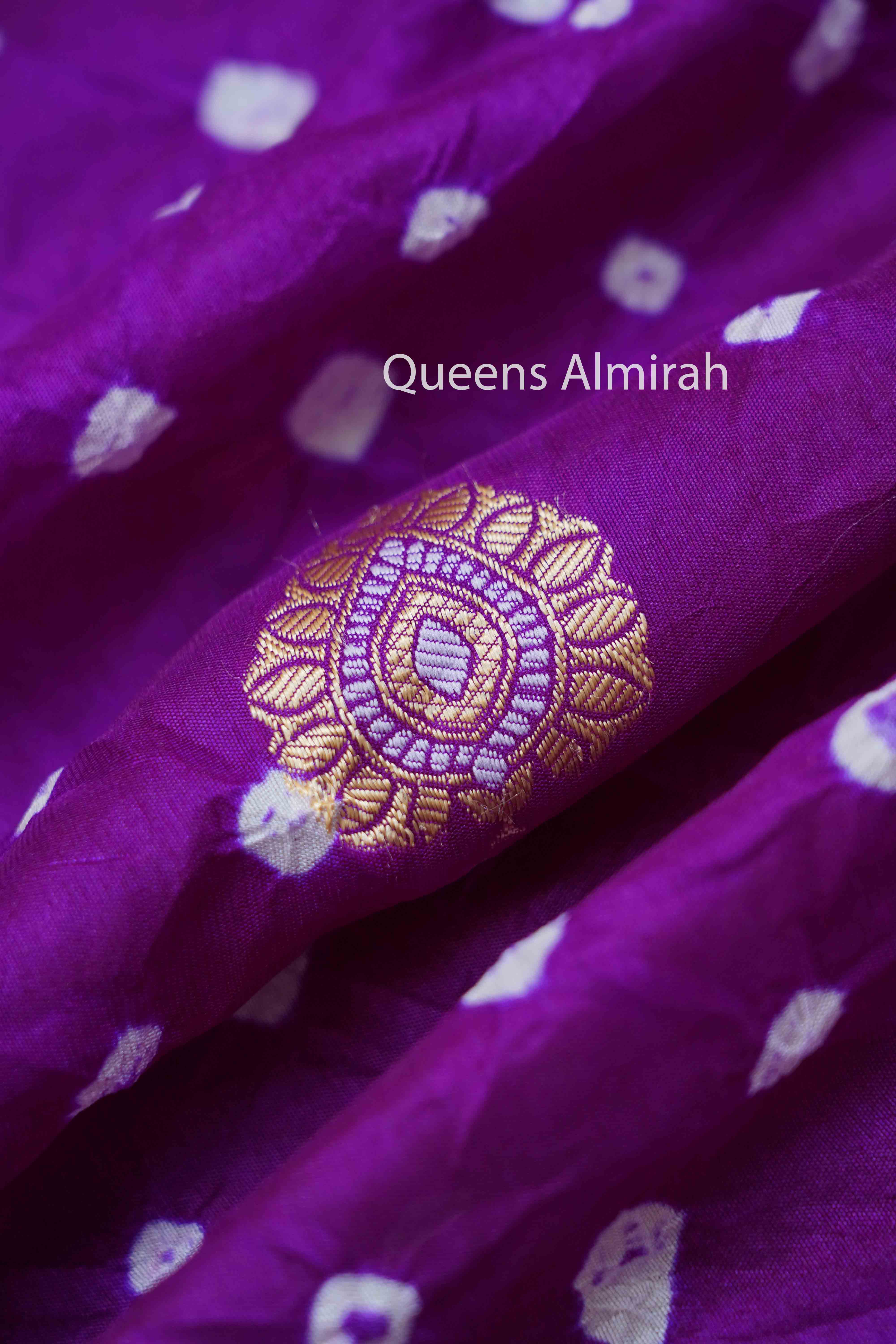 DARK LAVENDER BANDHINI MALAI SILK  SAREE - Queens Jewel Emporium