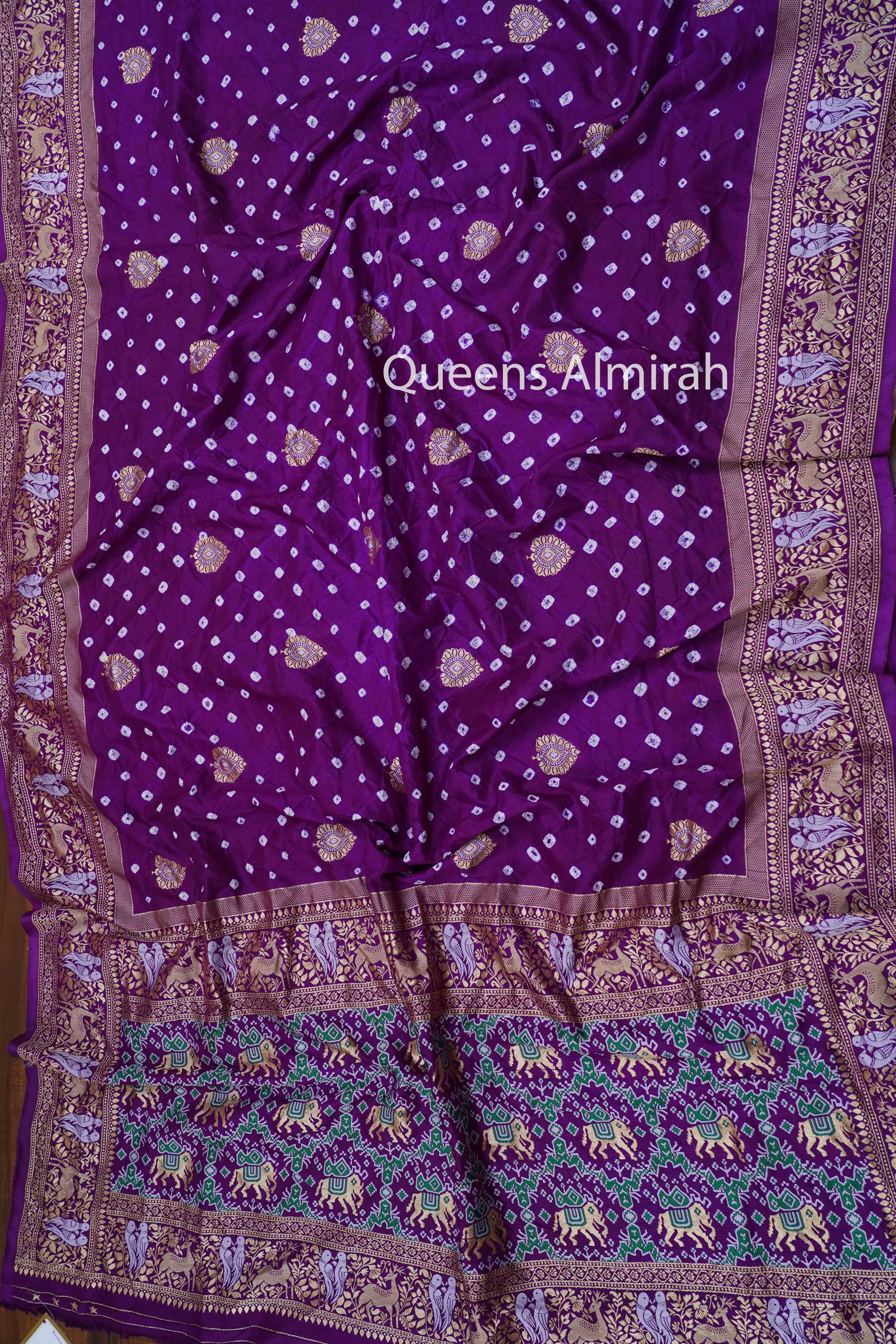 DARK LAVENDER BANDHINI MALAI SILK  SAREE - Queens Jewel Emporium
