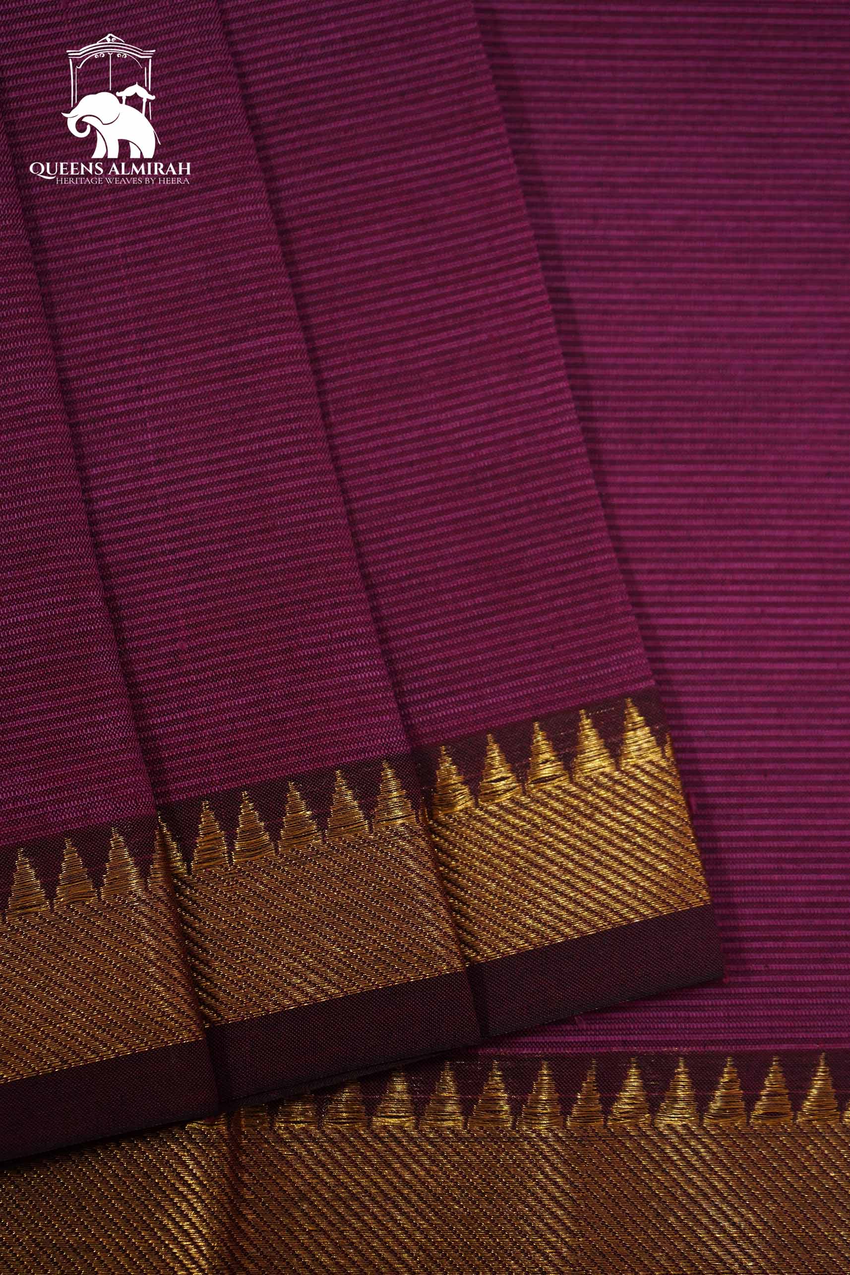 DARK MAGENTA WITH GOLD BORDER MANGALGIRI SAREE - Queens Jewel Emporium
