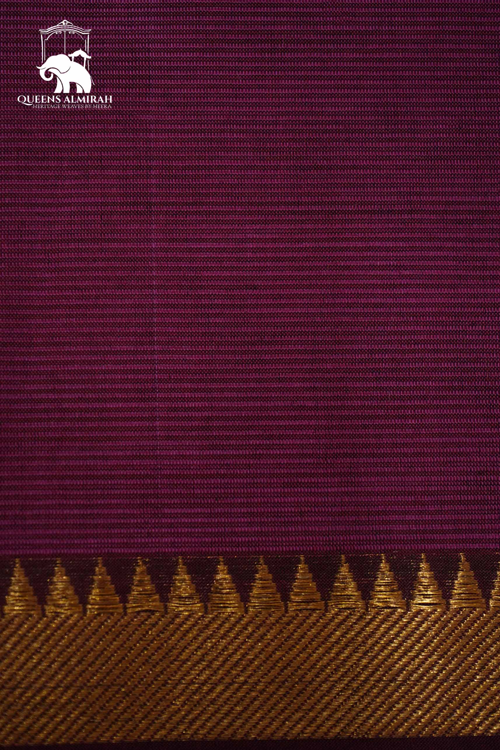 DARK MAGENTA WITH GOLD BORDER MANGALGIRI SAREE - Queens Jewel Emporium