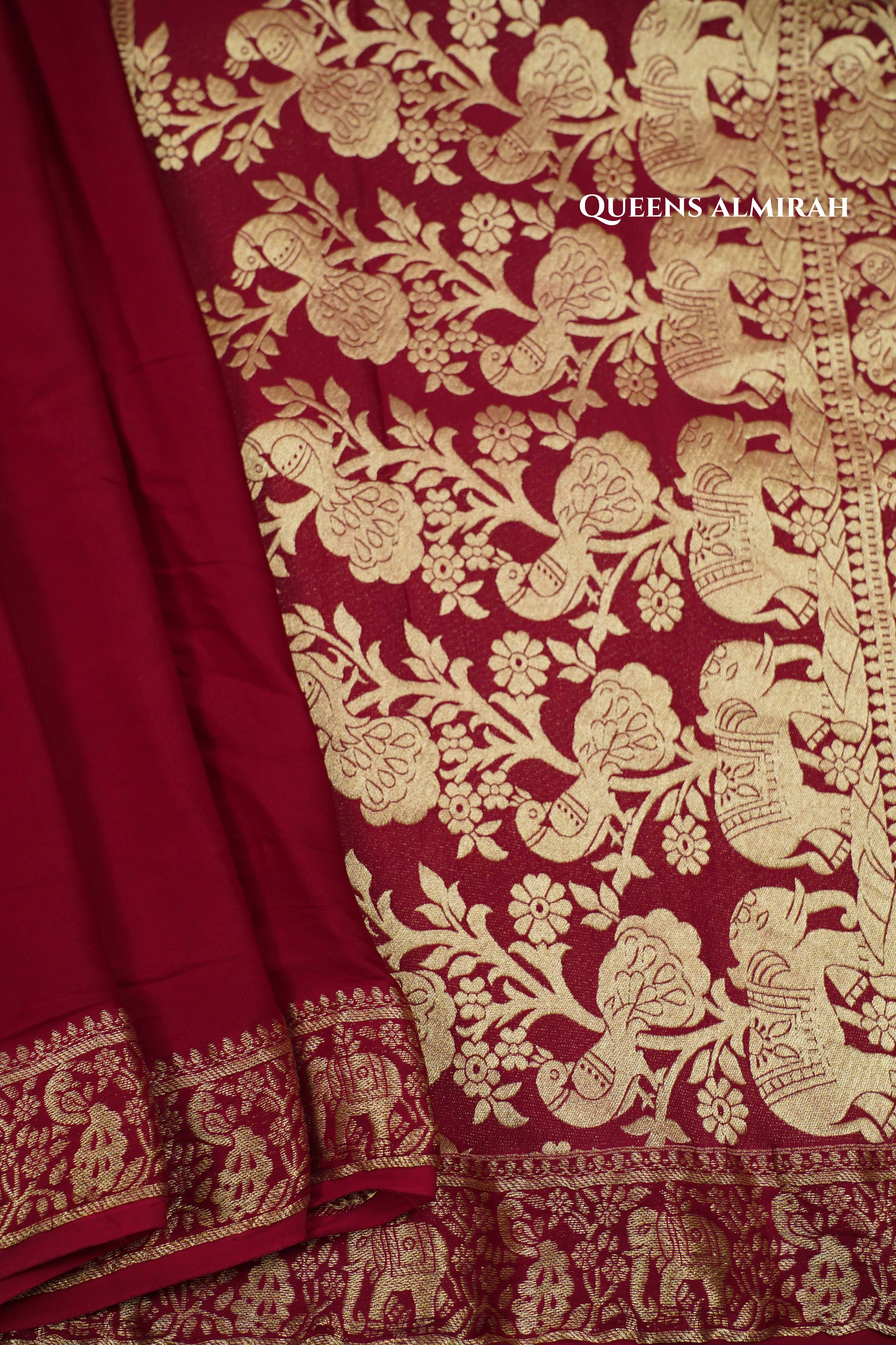 DARK MAROON MODAL SILK SAREE - Queens Jewel Emporium