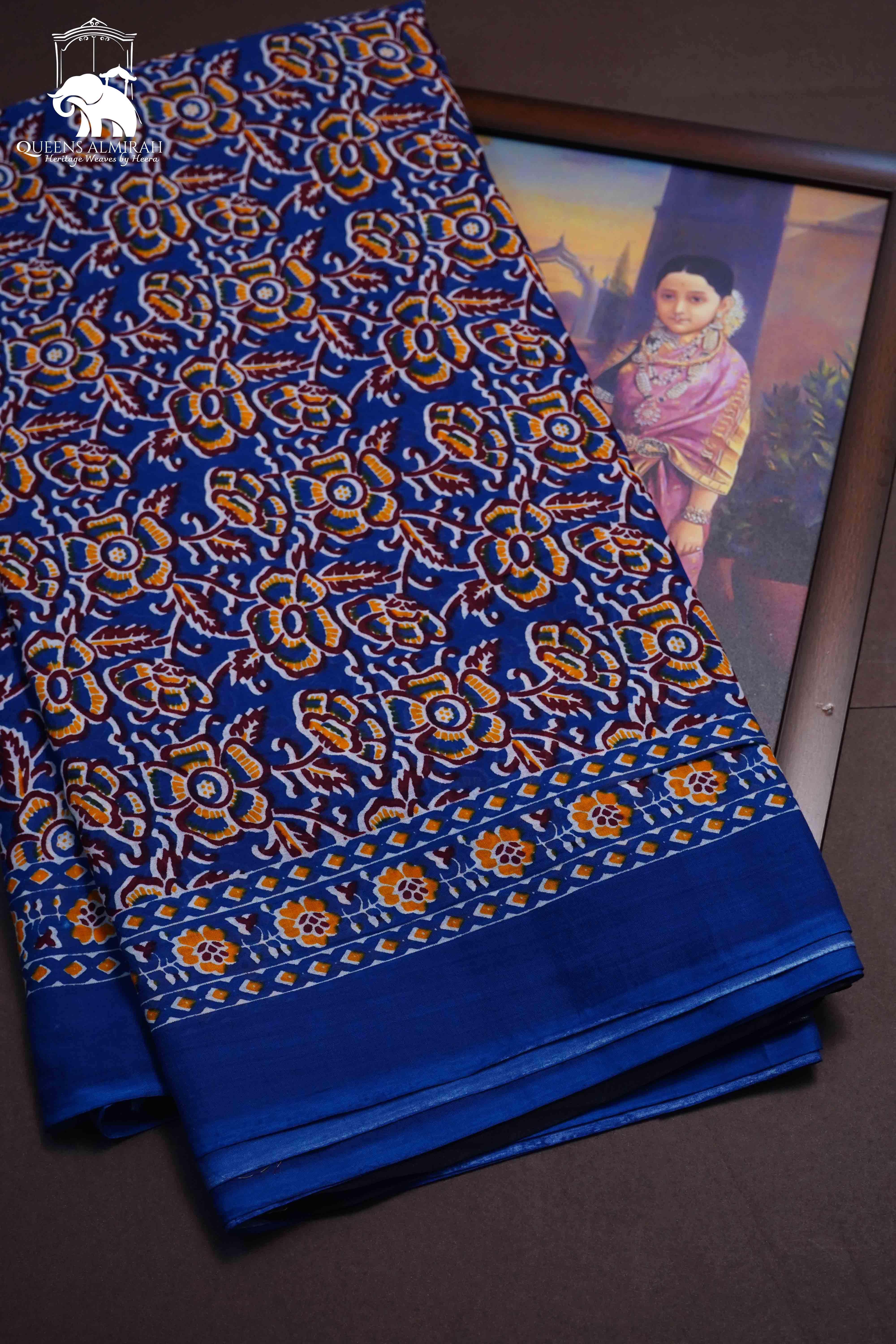 DARK NAVVY BLUE MULMUL COTTON SAREE 2 - Queens Jewel Emporium