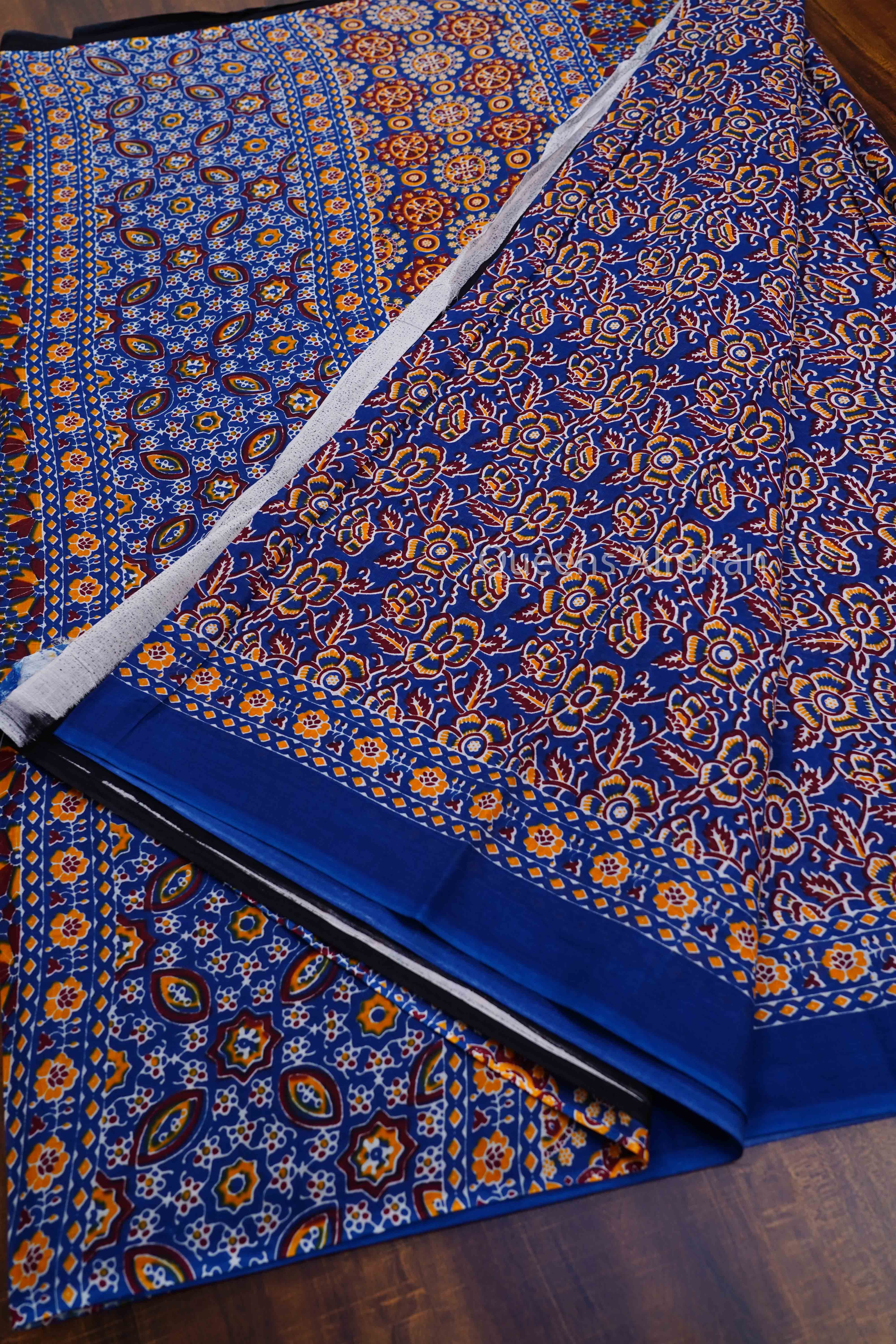 DARK NAVVY BLUE MULMUL COTTON SAREE 2 - Queens Jewel Emporium