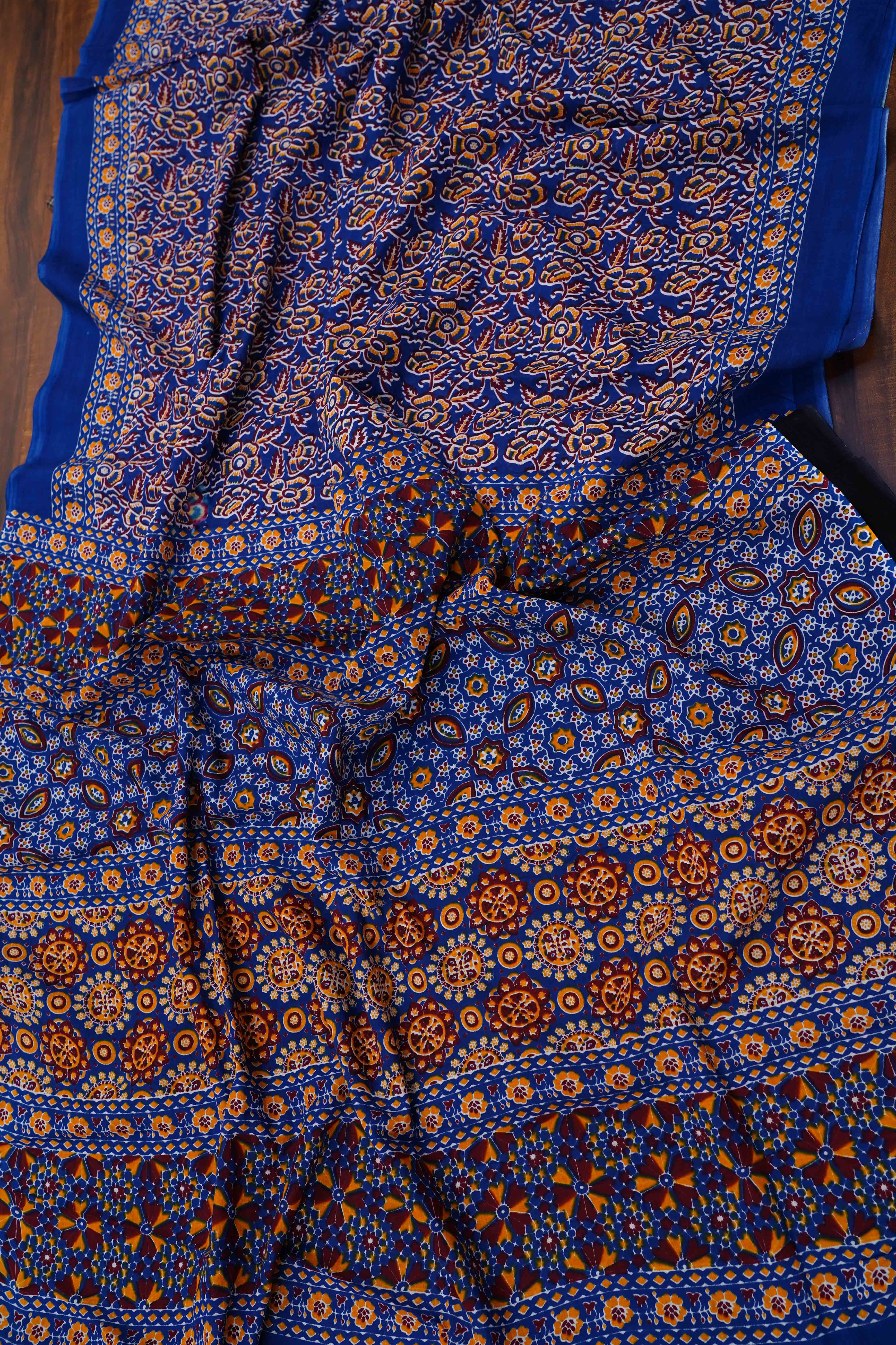 DARK NAVVY BLUE MULMUL COTTON SAREE 2 - Queens Jewel Emporium