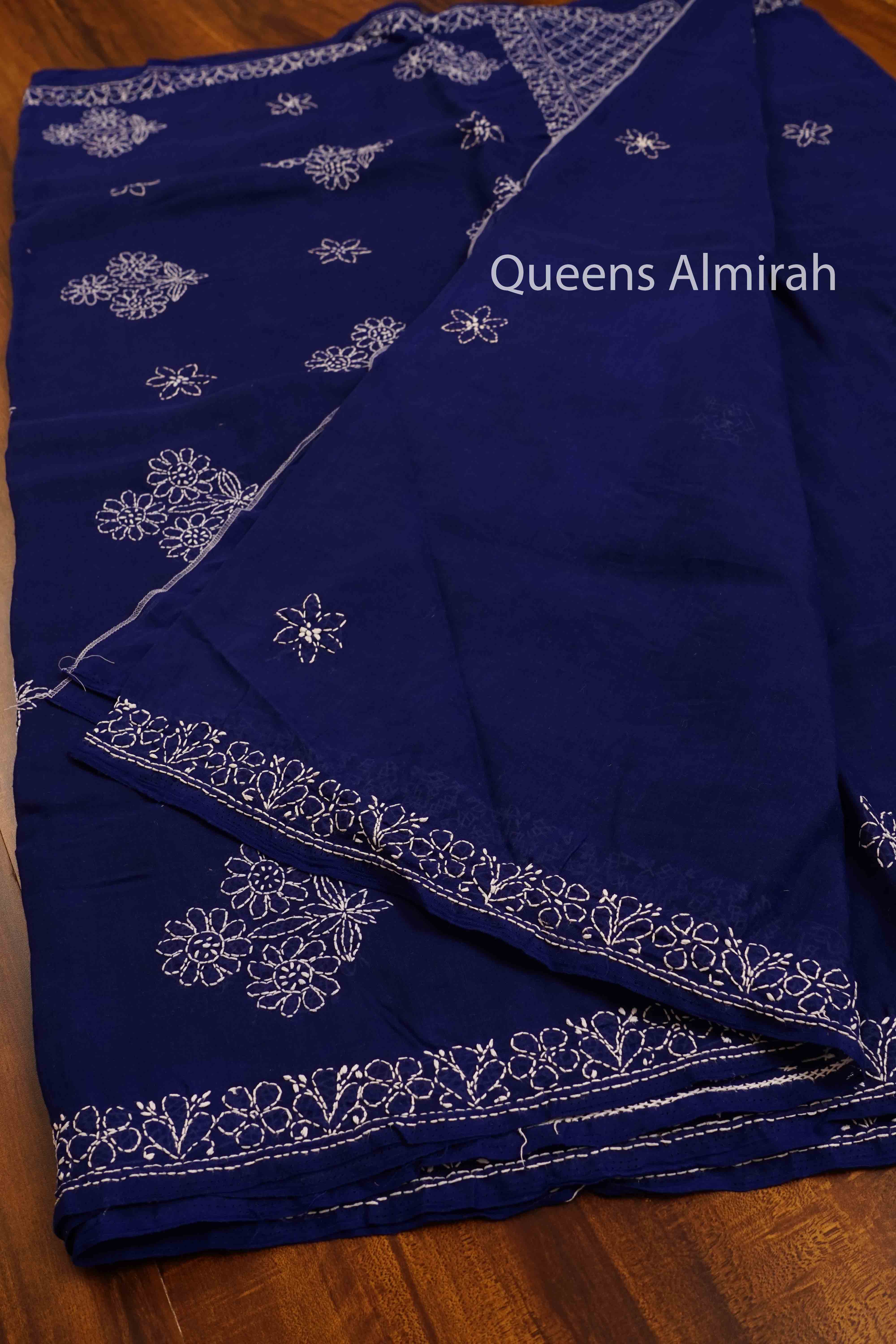 DARK NAVVY CHIKANAKRI COTTONSAREE - Queens Jewel Emporium