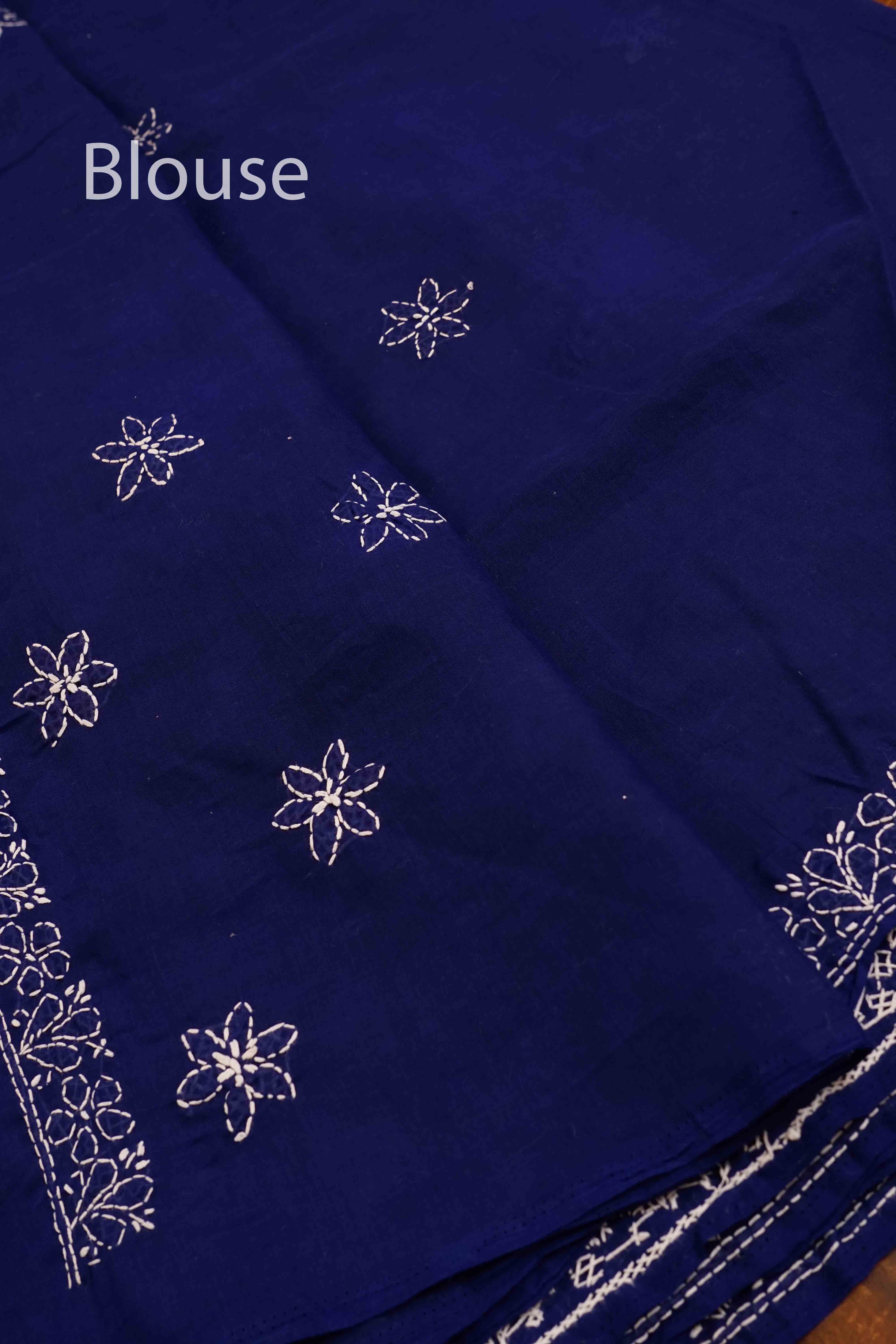 DARK NAVVY CHIKANAKRI COTTONSAREE - Queens Jewel Emporium