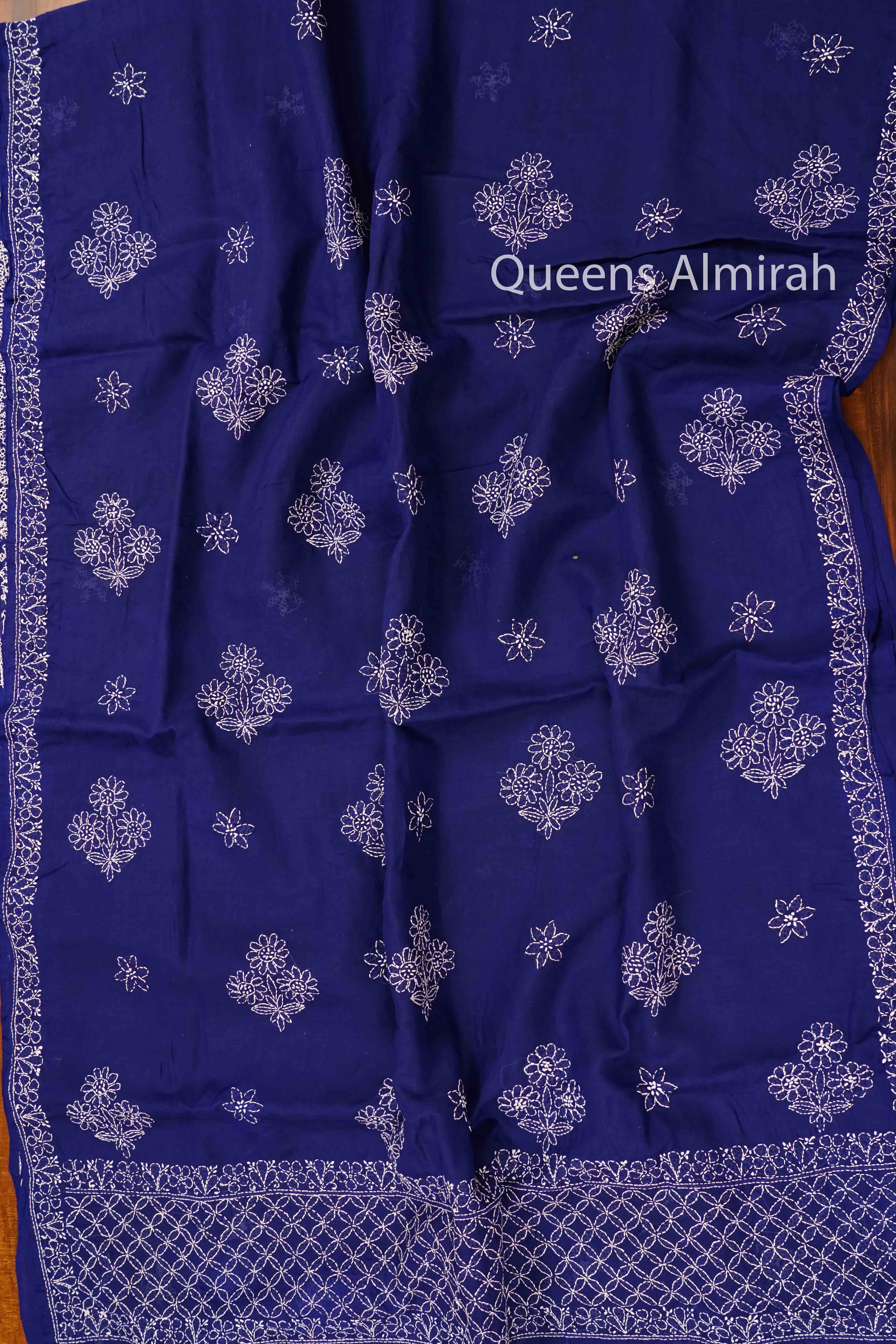 DARK NAVVY CHIKANAKRI COTTONSAREE - Queens Jewel Emporium