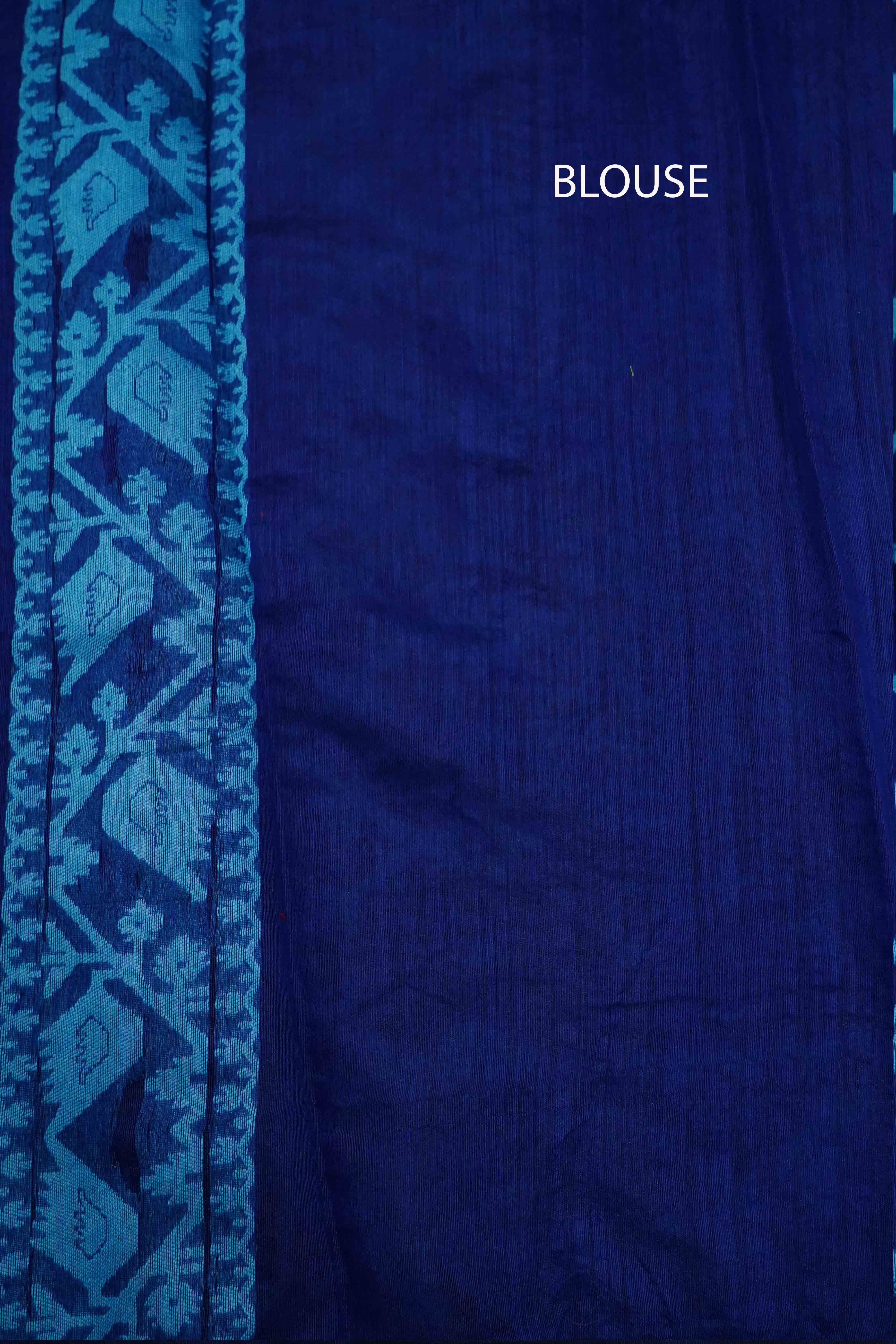 DARK NAVY JAMDANI COTTON SAREE - Queens Jewel Emporium