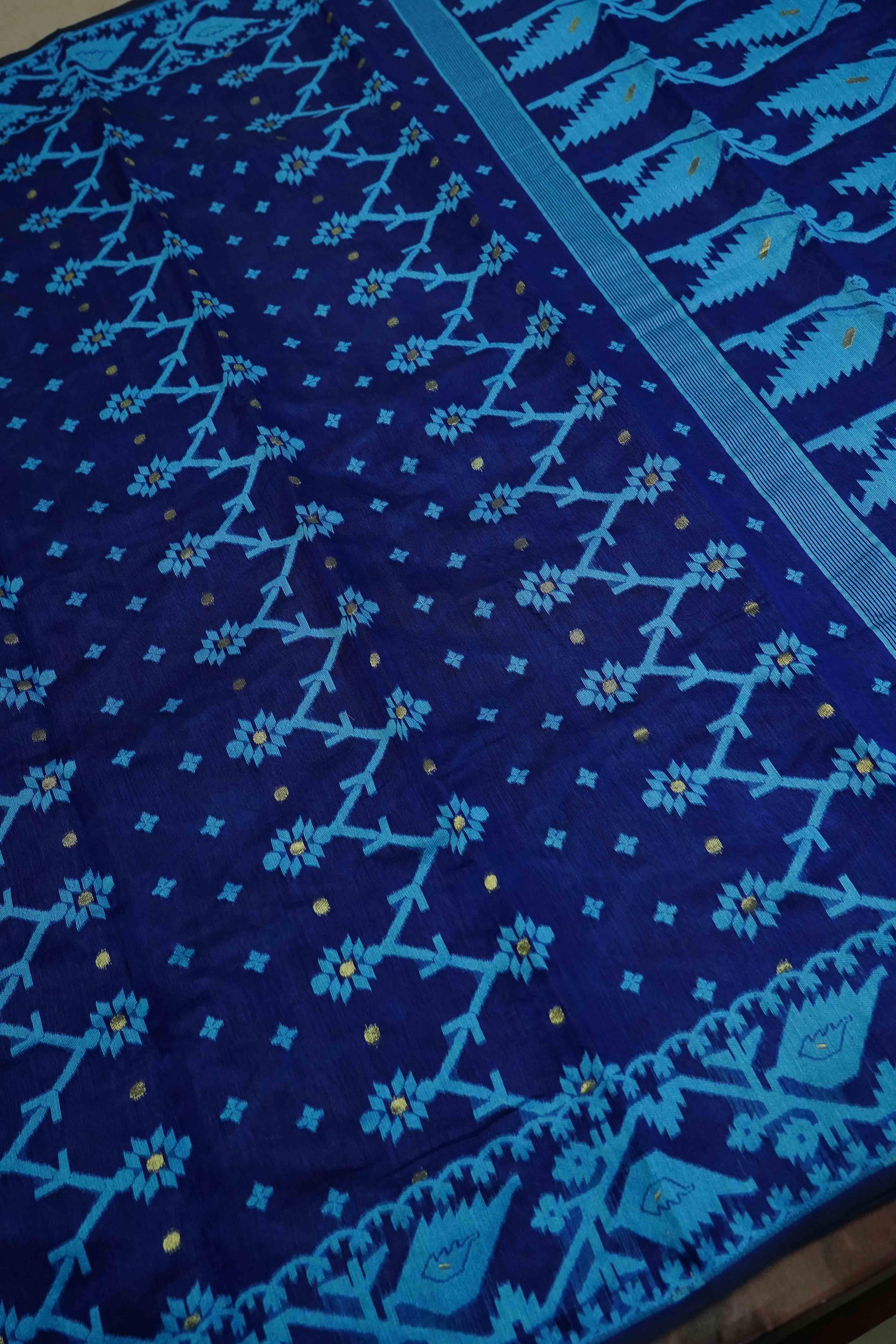 DARK NAVY JAMDANI COTTON SAREE - Queens Jewel Emporium