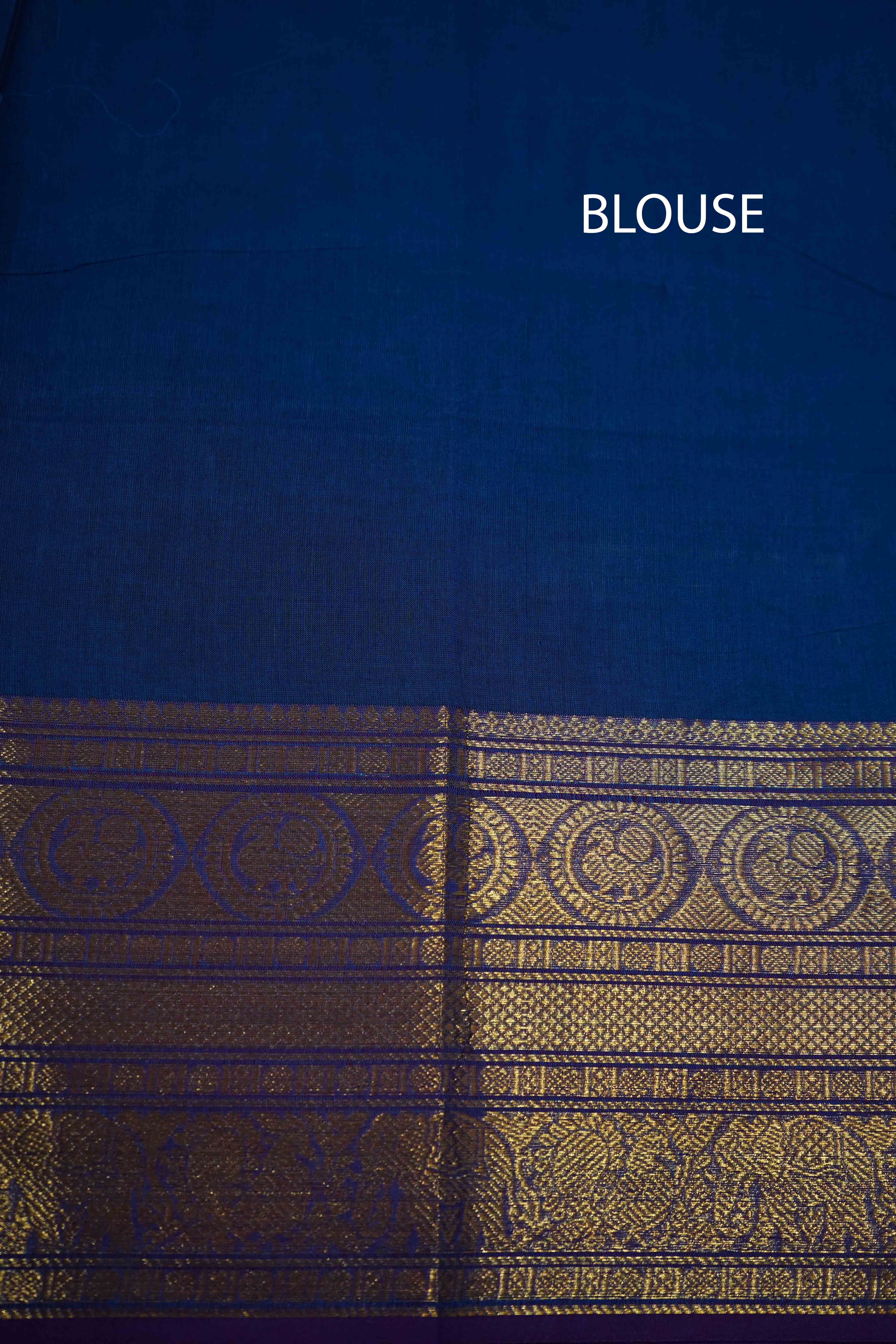 DARK NAVY WITH PURPLE KANCHI COTTON SAREE - Queens Jewel Emporium