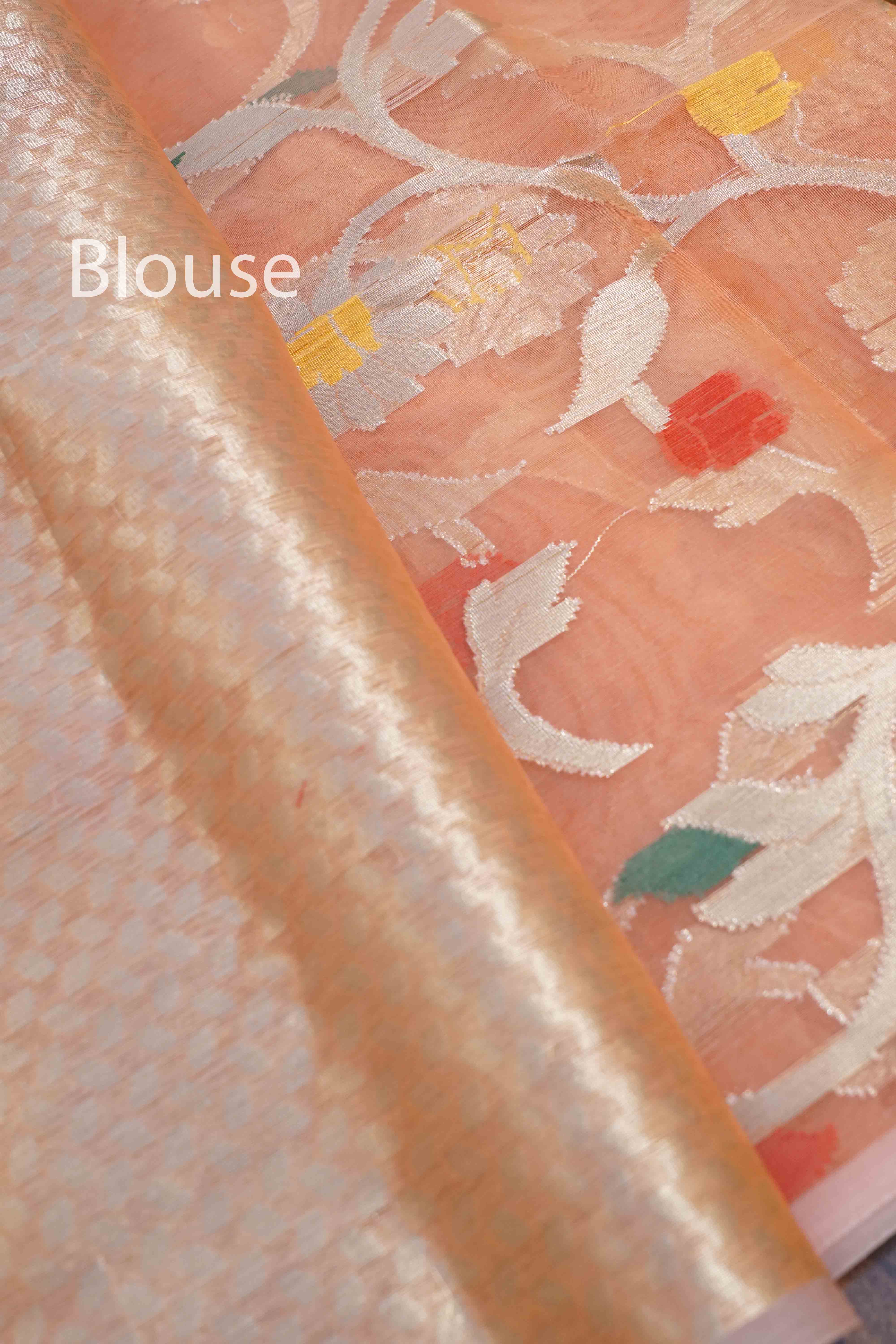 DARK PEACH MUSLIN JAMDANI SAREE - Queens Jewel Emporium
