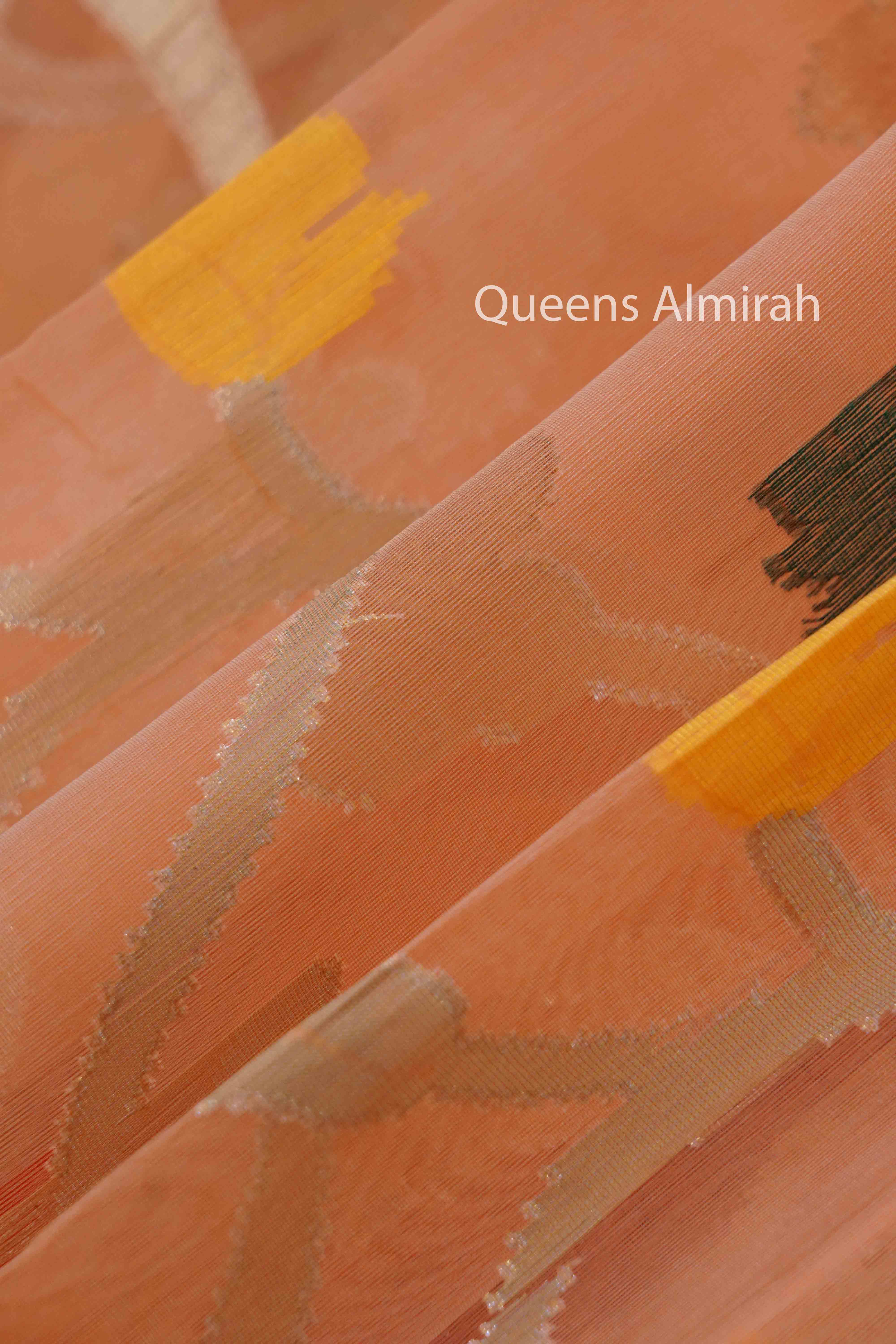 DARK PEACH MUSLIN JAMDANI SAREE - Queens Jewel Emporium