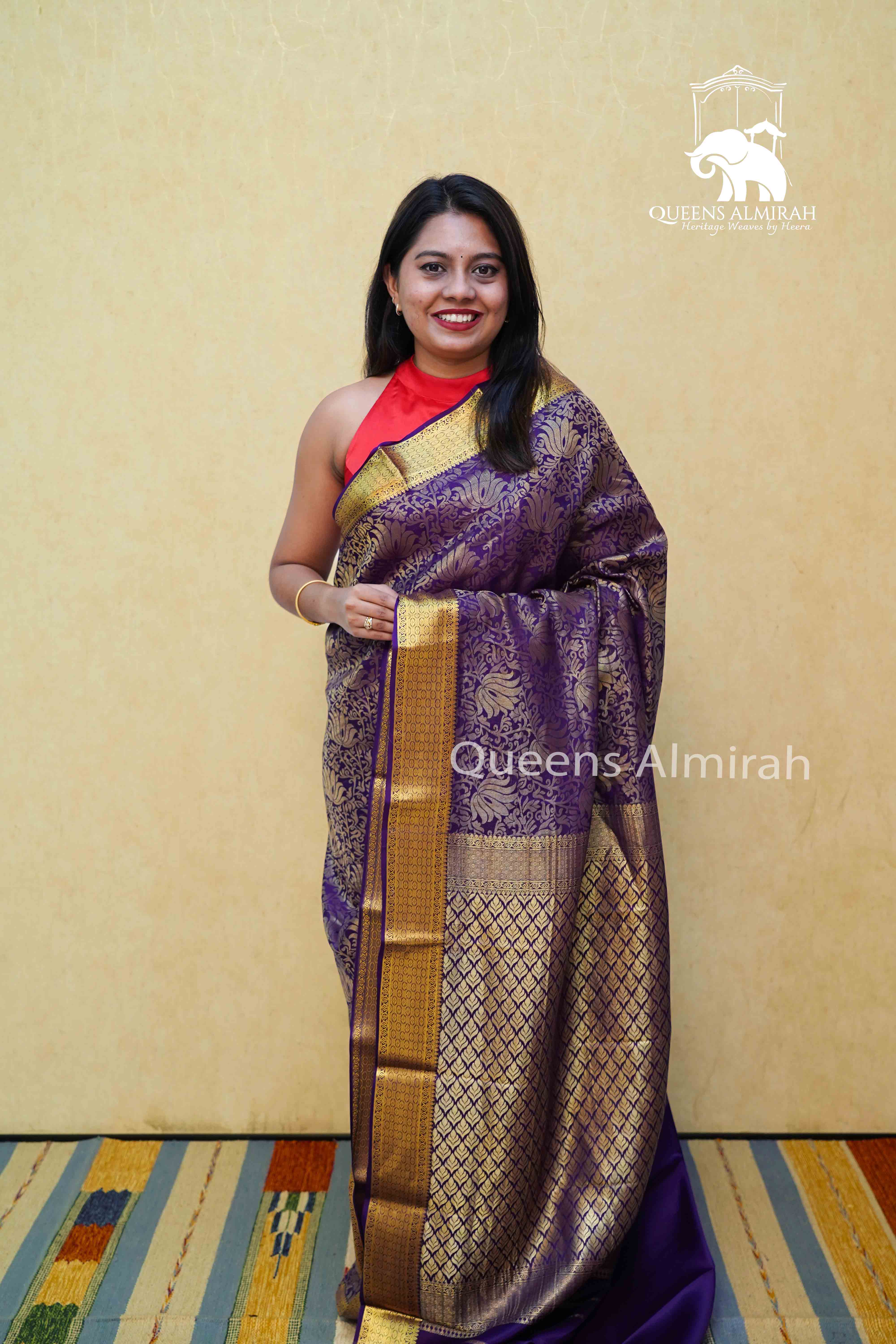 DARK PURPLE MYSORE SILK SAREE - Queens Jewel Emporium