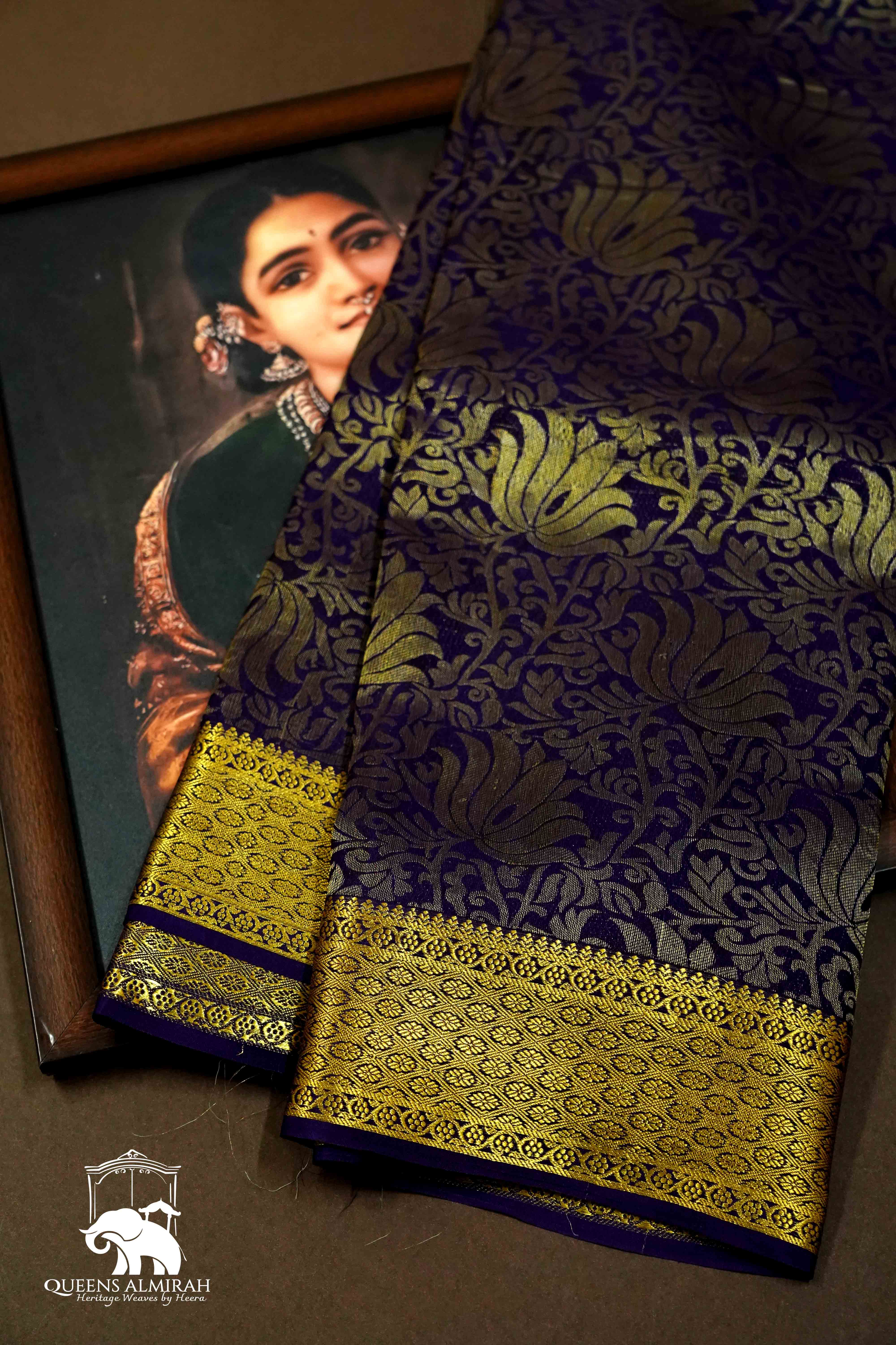 DARK PURPLE MYSORE SILK SAREE - Queens Jewel Emporium