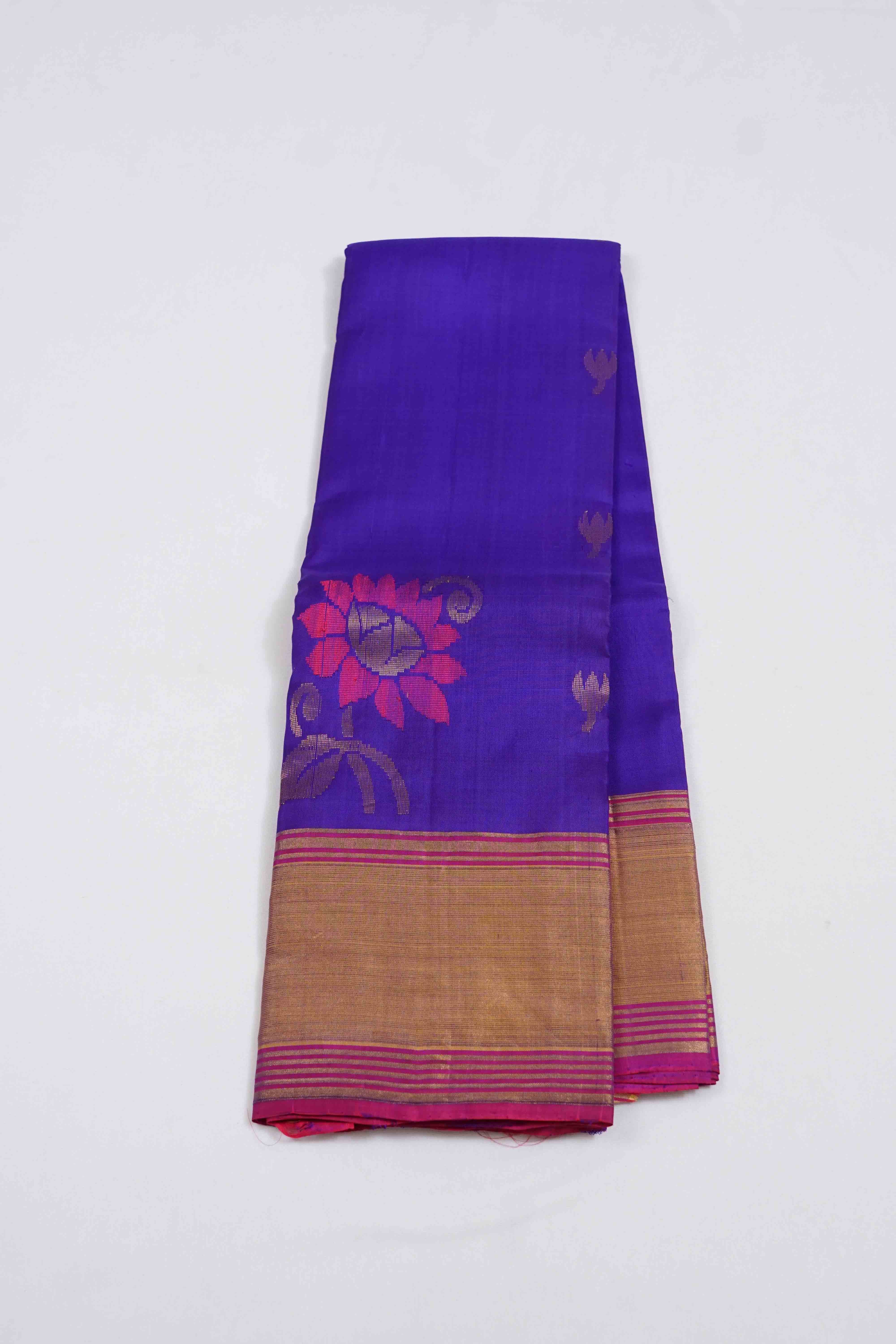 DARK PURPLE PURE KANCHIVARAM SILK SAREE - Queens Jewel Emporium