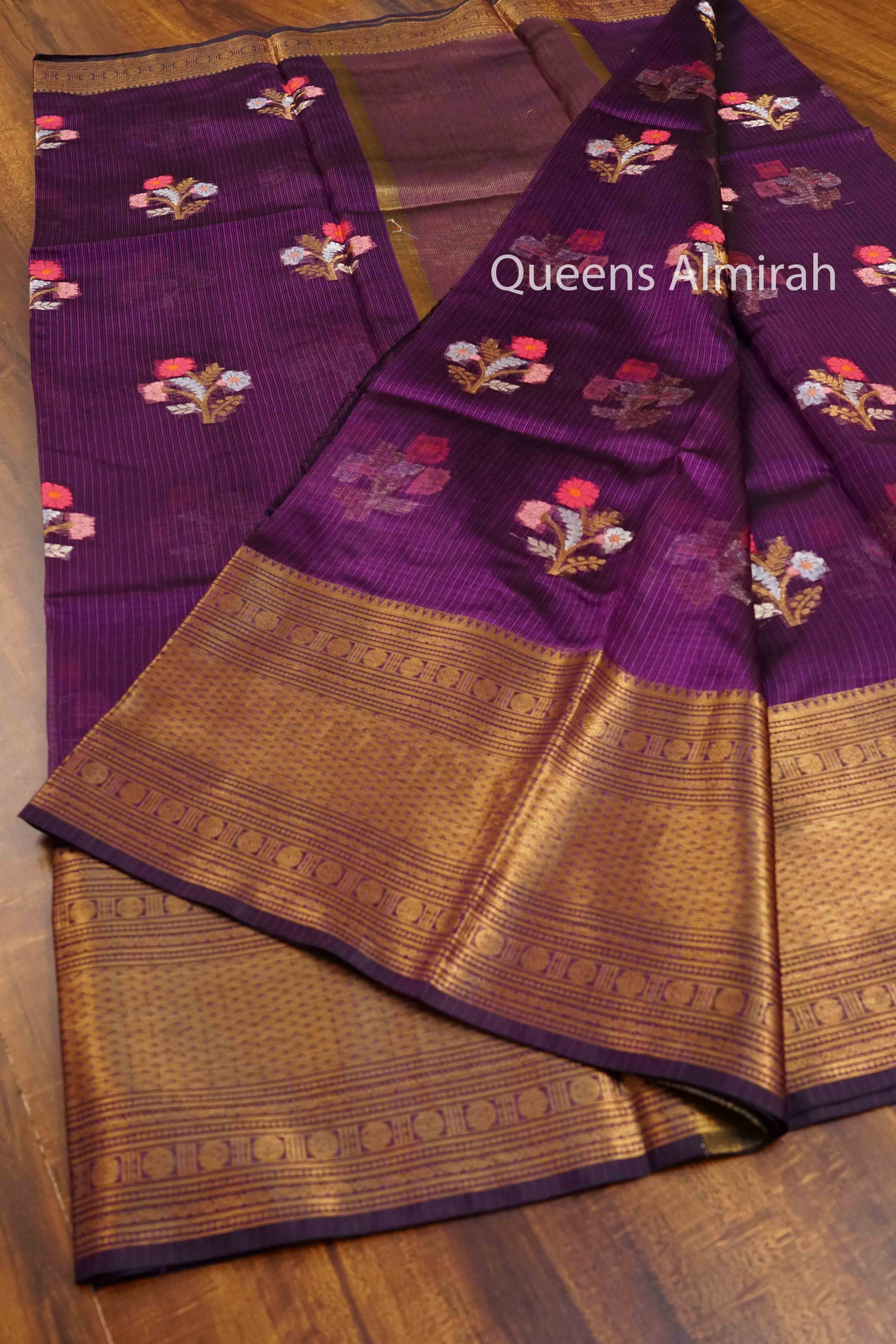 DARK PURPLE  PURE KOTA SILK SAREE - Queens Jewel Emporium
