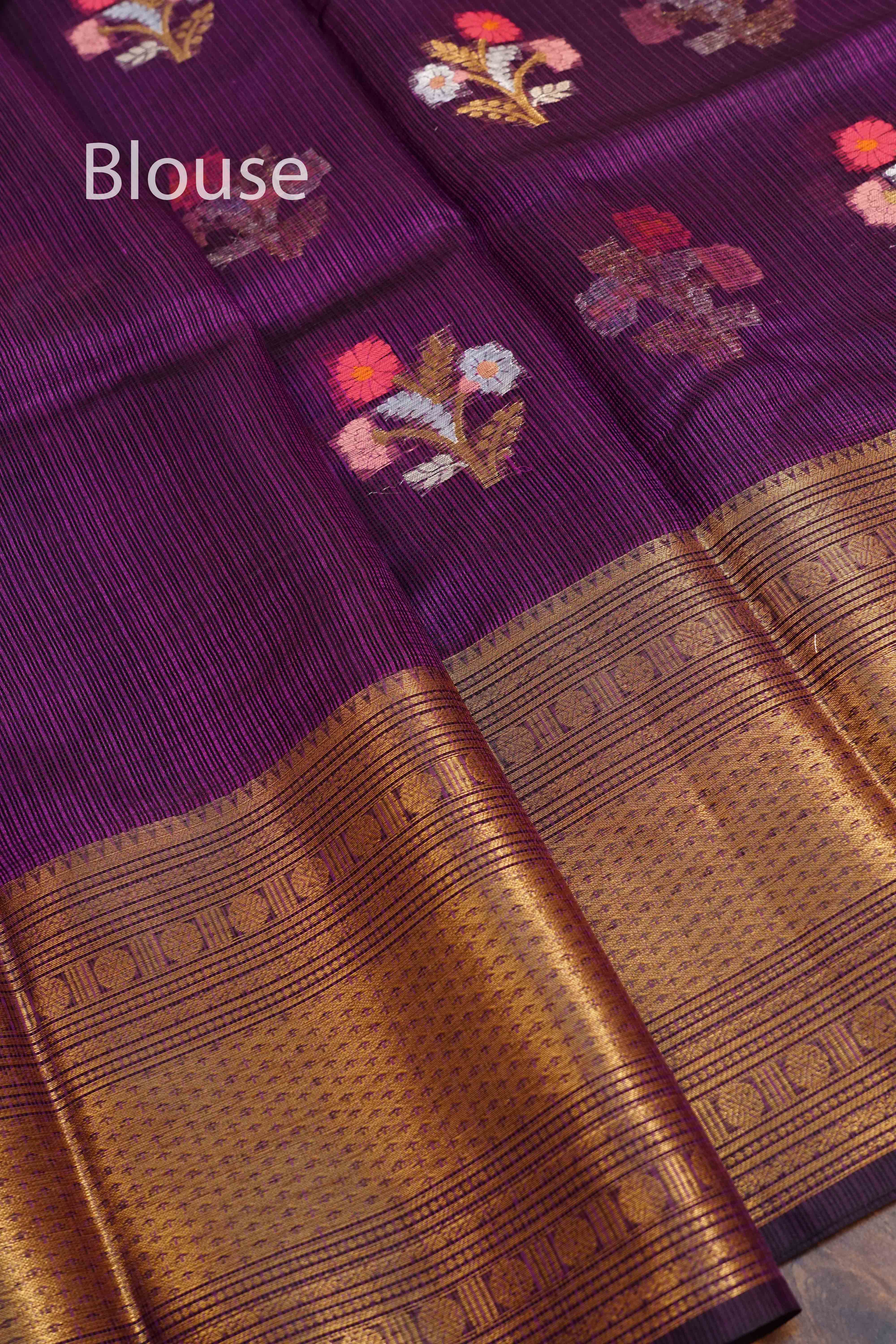 DARK PURPLE  PURE KOTA SILK SAREE - Queens Jewel Emporium