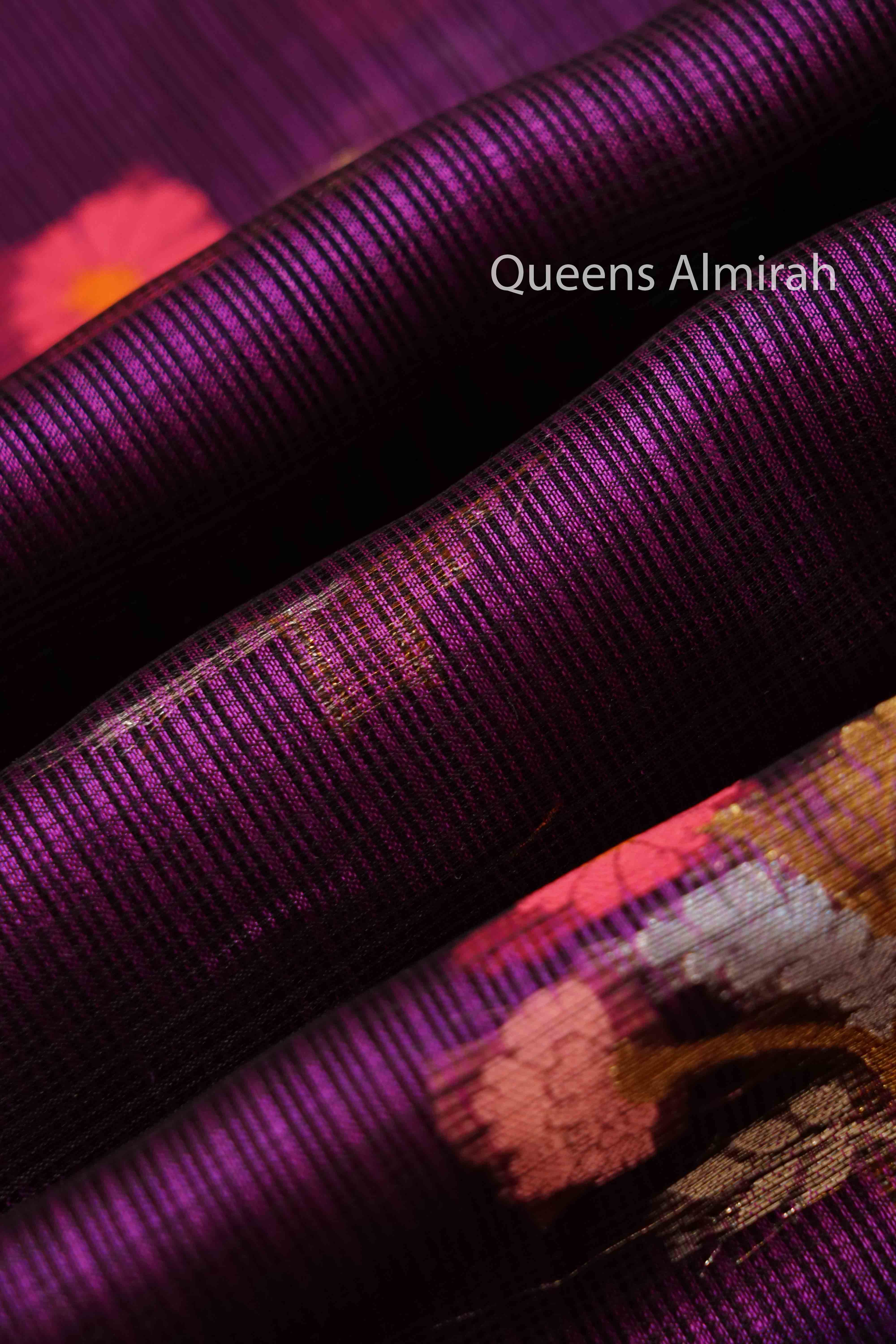 DARK PURPLE  PURE KOTA SILK SAREE - Queens Jewel Emporium