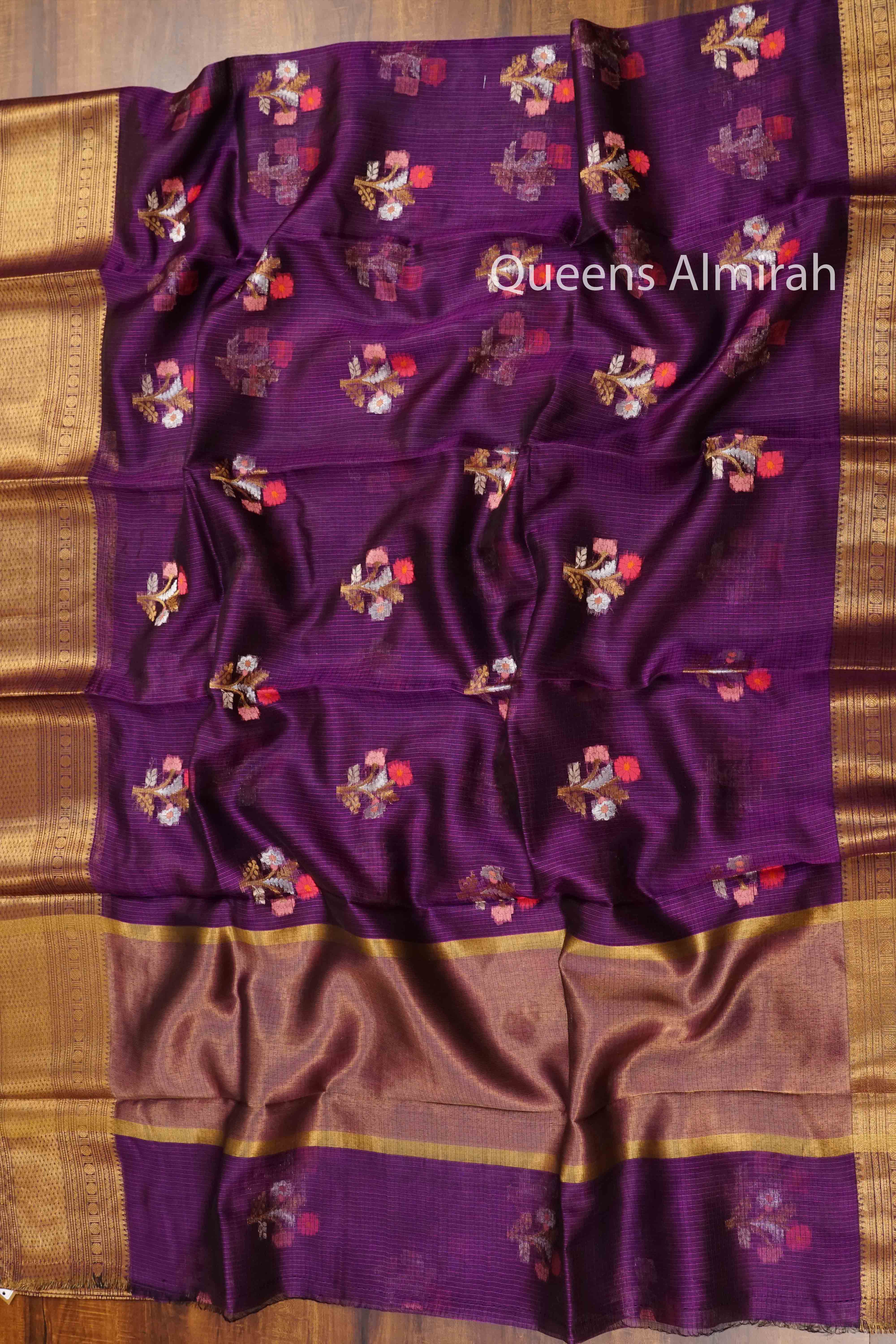 DARK PURPLE  PURE KOTA SILK SAREE - Queens Jewel Emporium