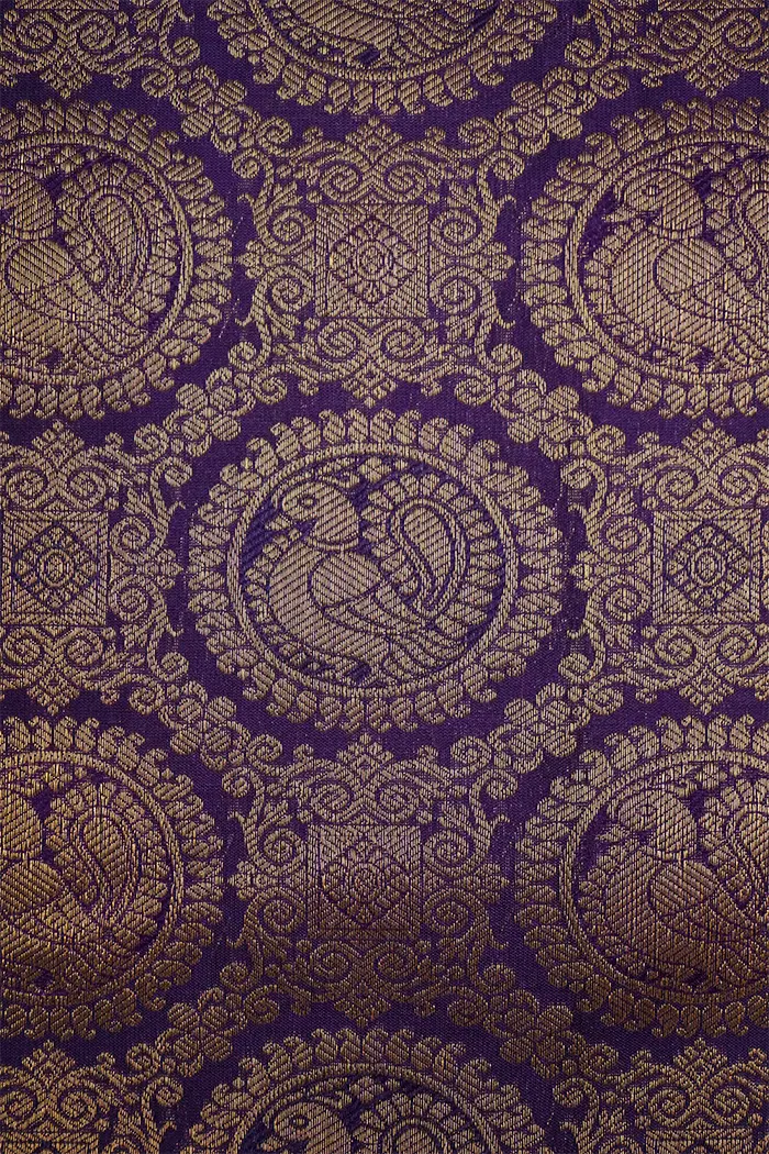 DARK PURPLE WITH GOLDEN PURE KANCHIVARAM SILK SAREE - Queens Jewel Emporium