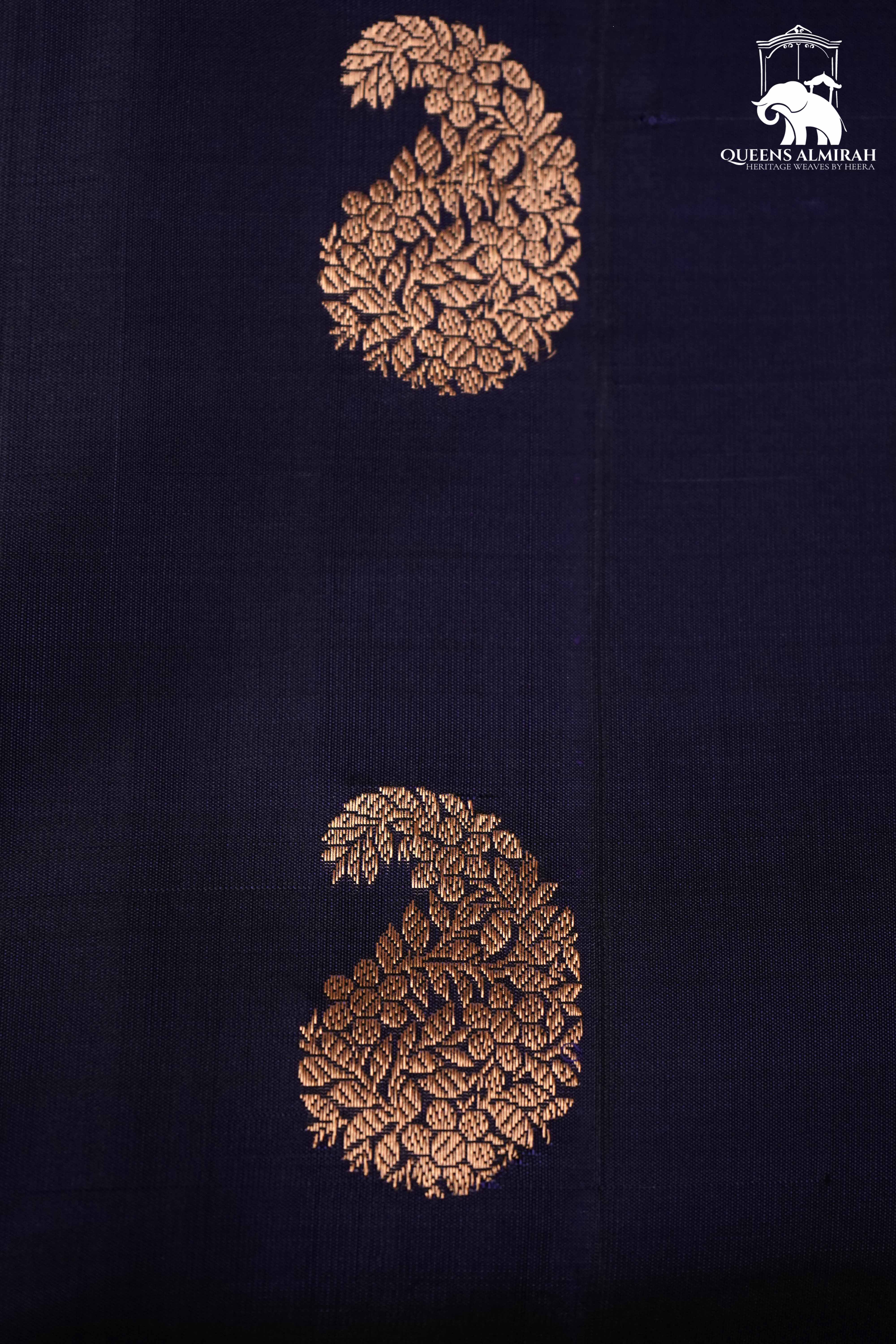 DARK PURPLE WITH SPRING GREEN KANCHIVARAM SILK SAREE - Queens Jewel Emporium