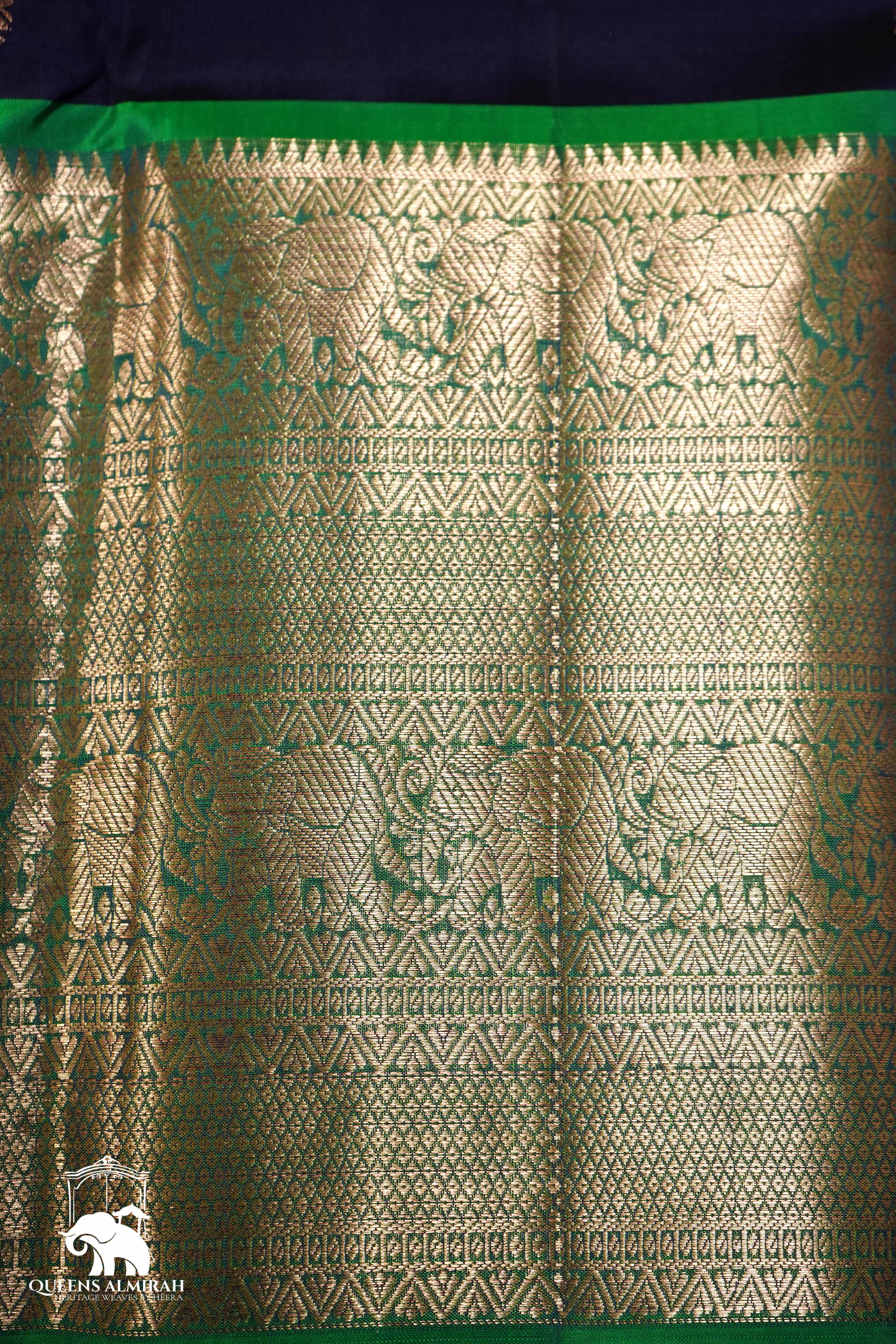 DARK PURPLE WITH SPRING GREEN KANCHIVARAM SILK SAREE - Queens Jewel Emporium