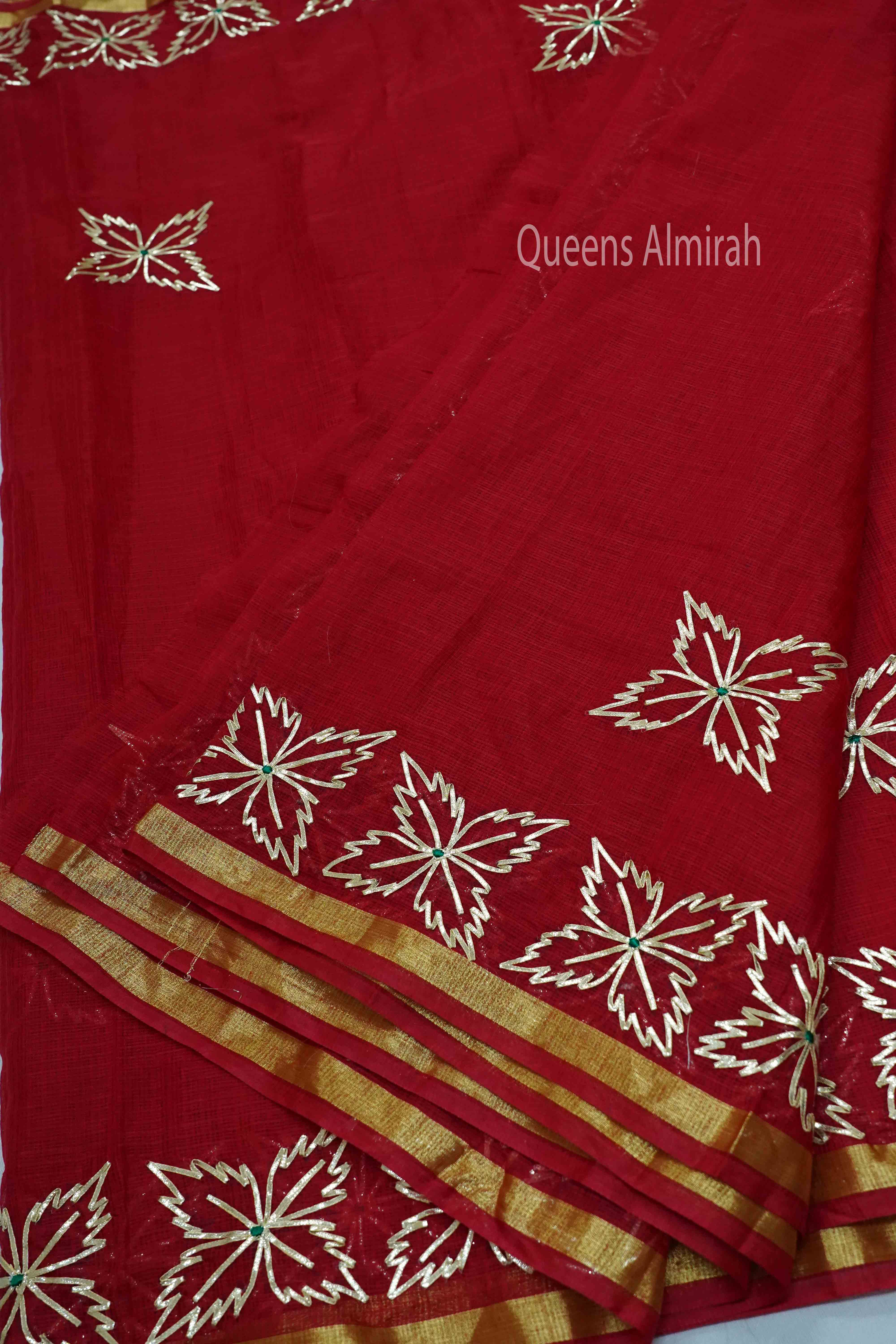 DARK RED KOTA COTTON SAREE - Queens Jewel Emporium