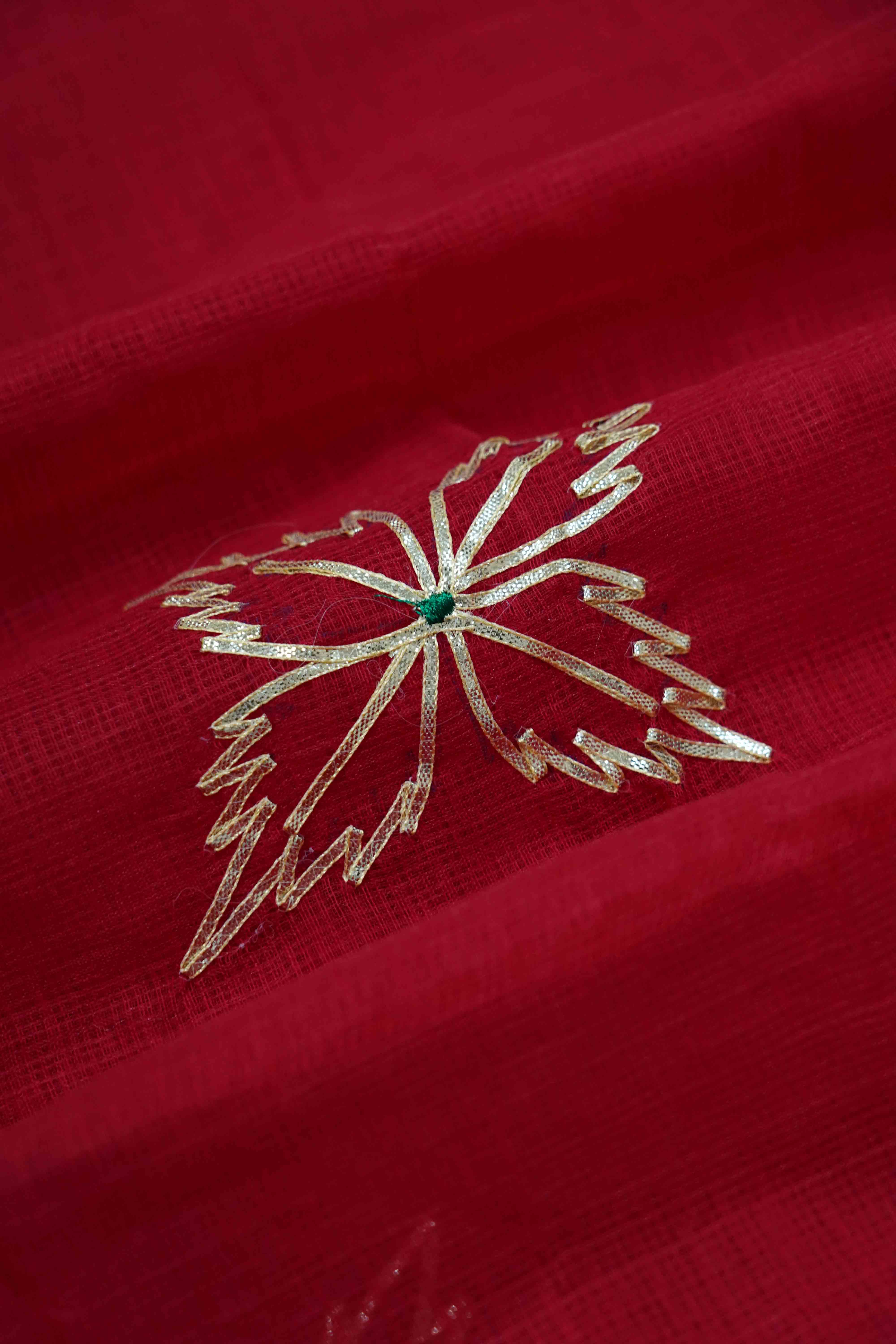 DARK RED KOTA COTTON SAREE - Queens Jewel Emporium