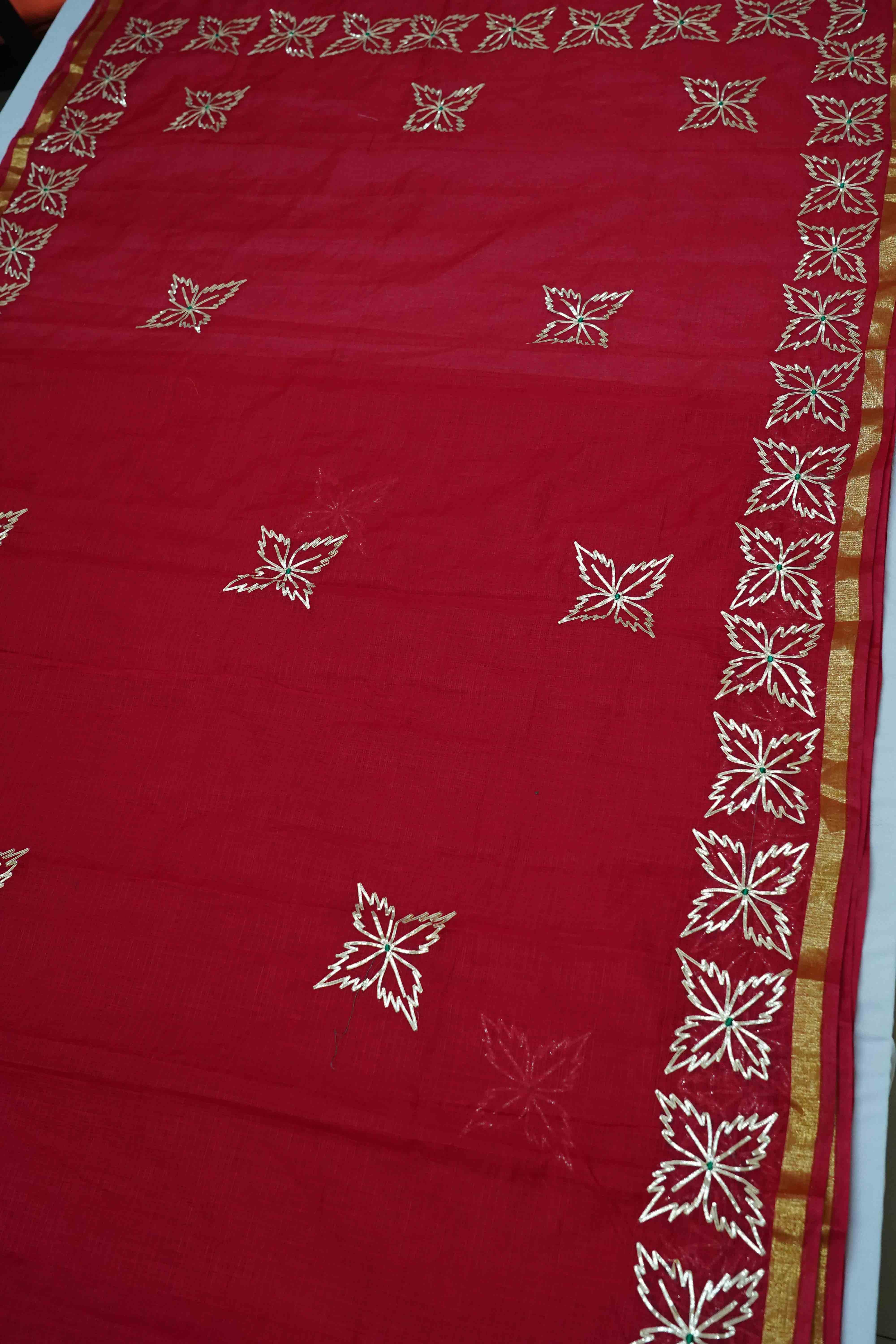 DARK RED KOTA COTTON SAREE - Queens Jewel Emporium