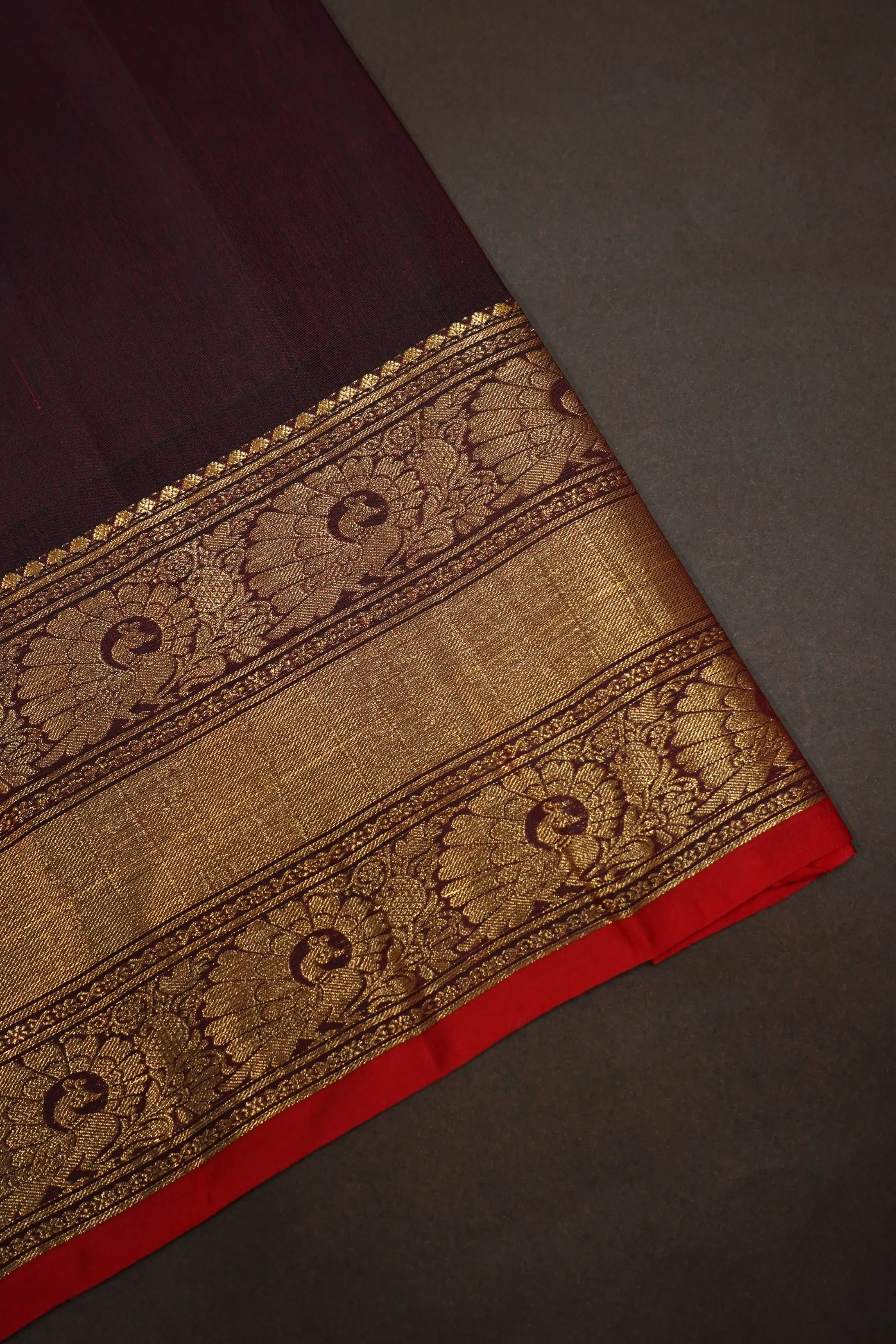 DARK RED WITH COCO BROWN MANGALGIRI GADWALSAREE - Queens Jewel Emporium