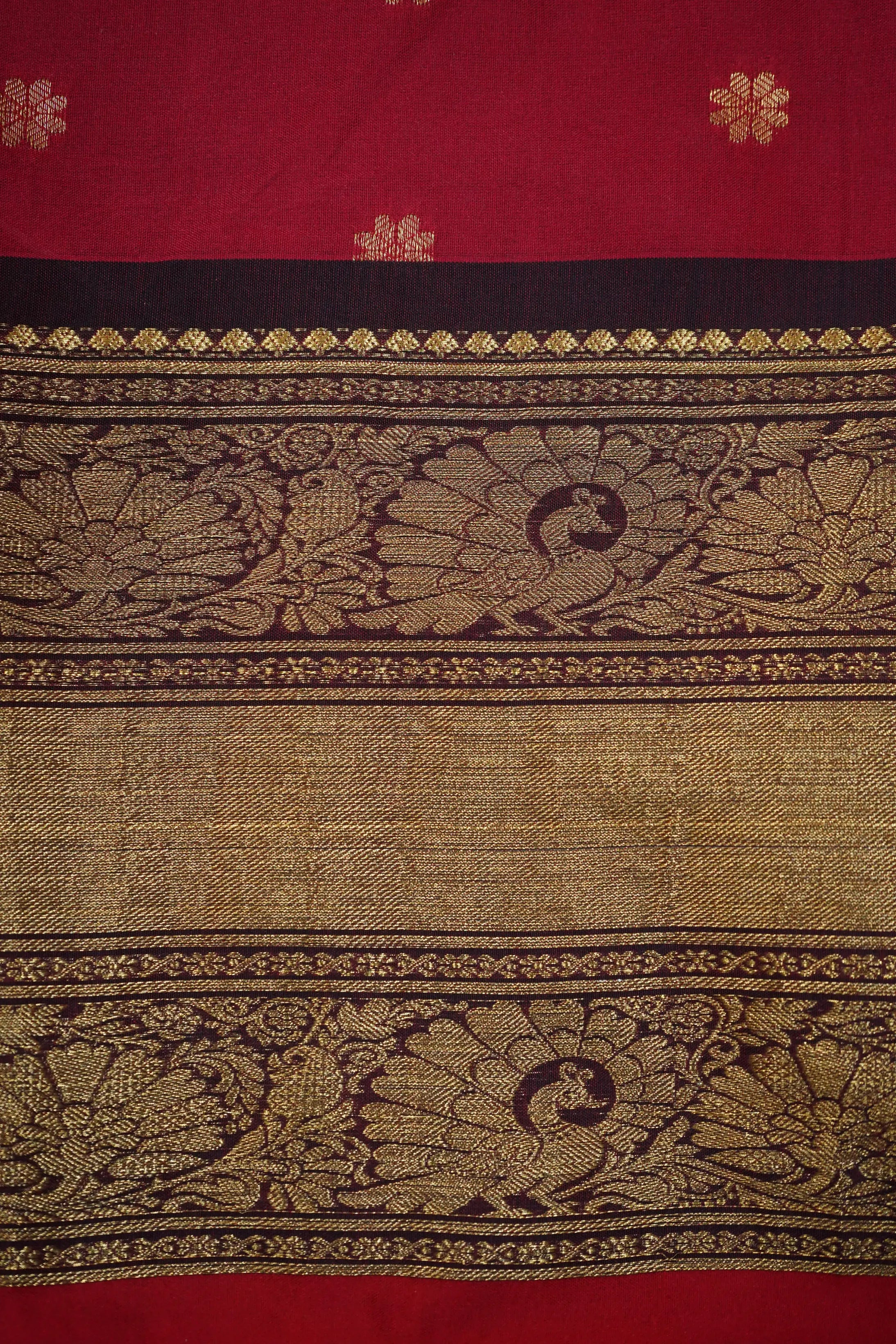 DARK RED WITH COCO BROWN MANGALGIRI GADWALSAREE - Queens Jewel Emporium