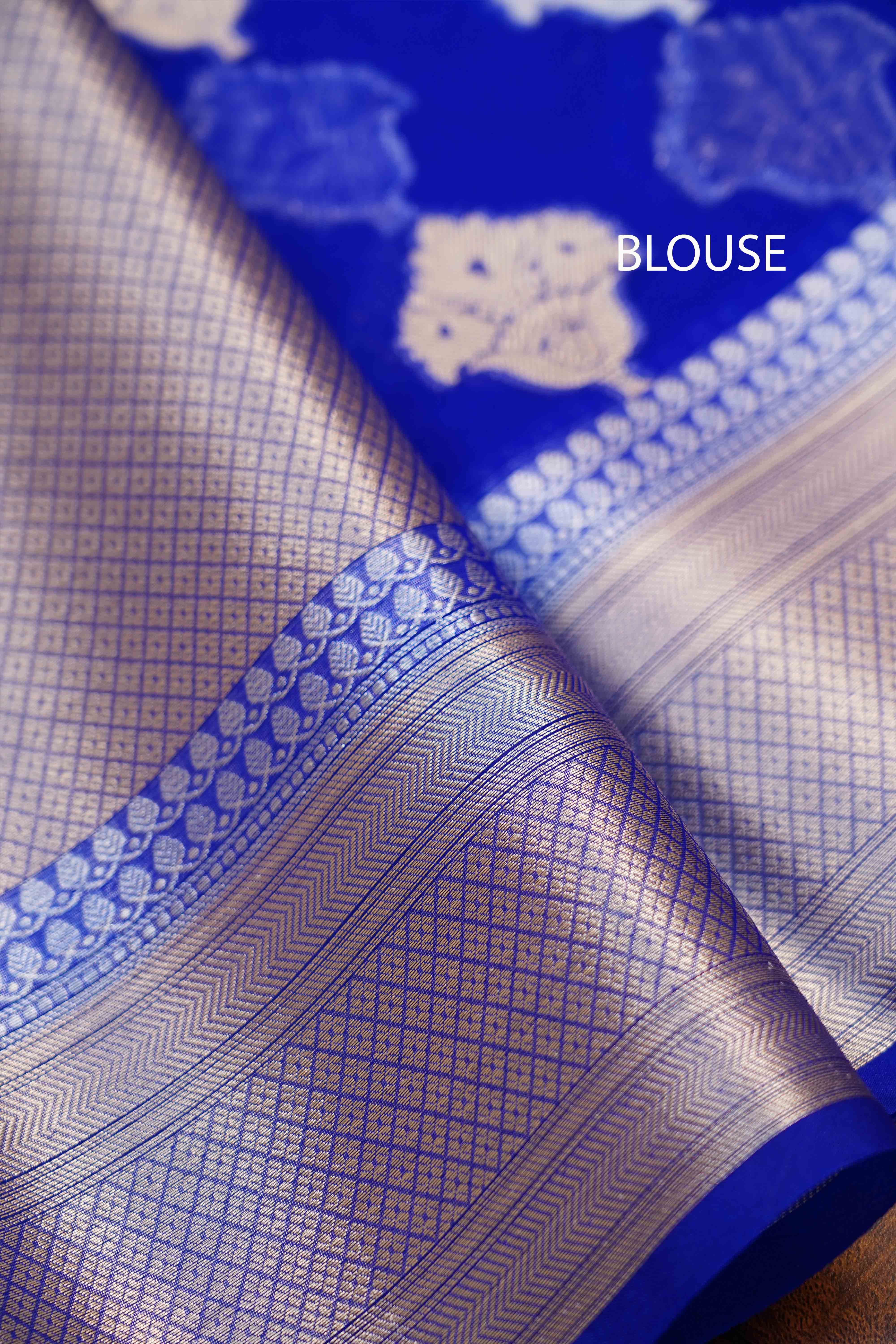 DARK ROYAL BLUE KORA ORGANZA SAREE - Queens Jewel Emporium