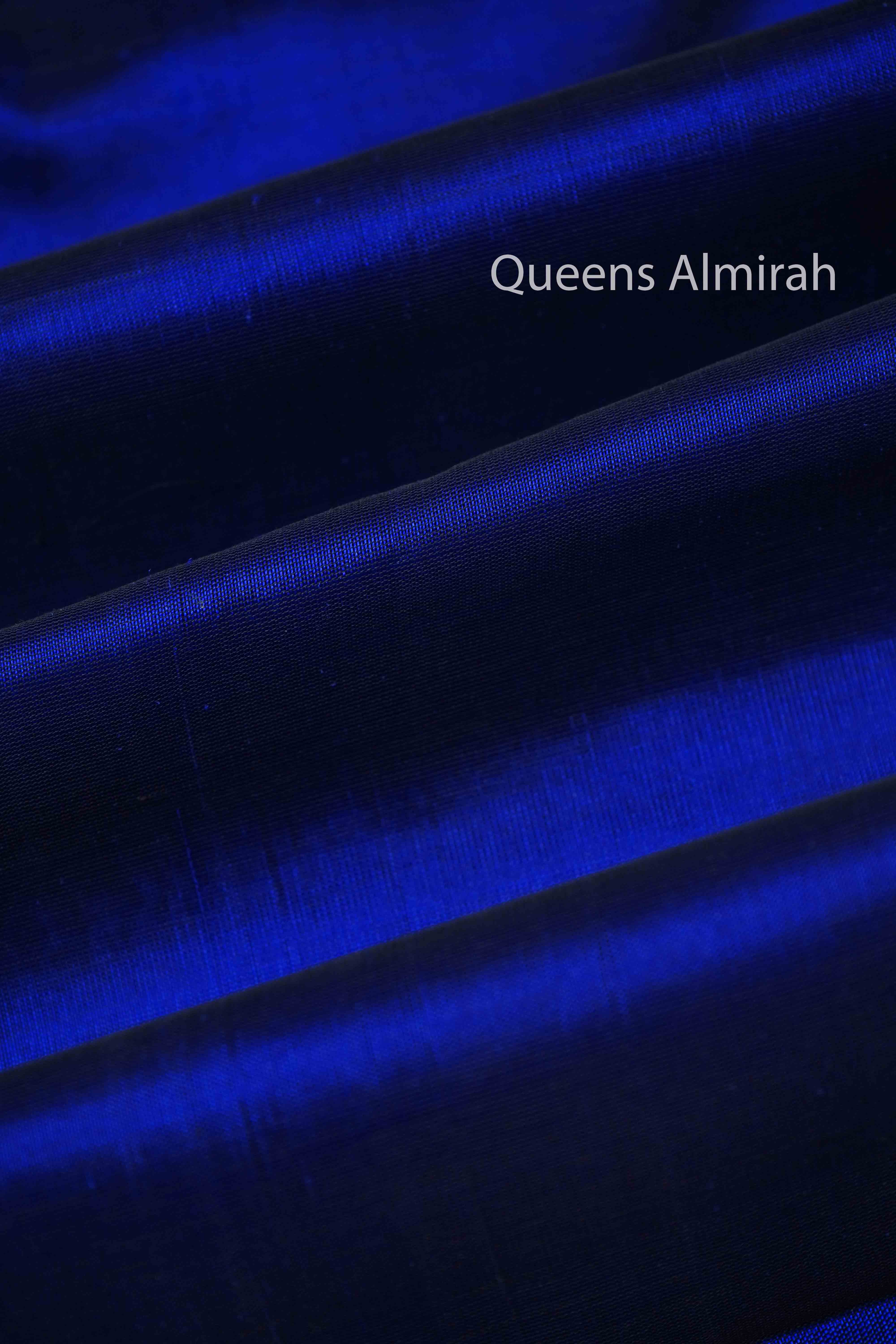 DARK ROYAL BLUE WITH MUSTARD YELLOW PURE KANCHI SILK COTTON SAREE - Queens Jewel Emporium