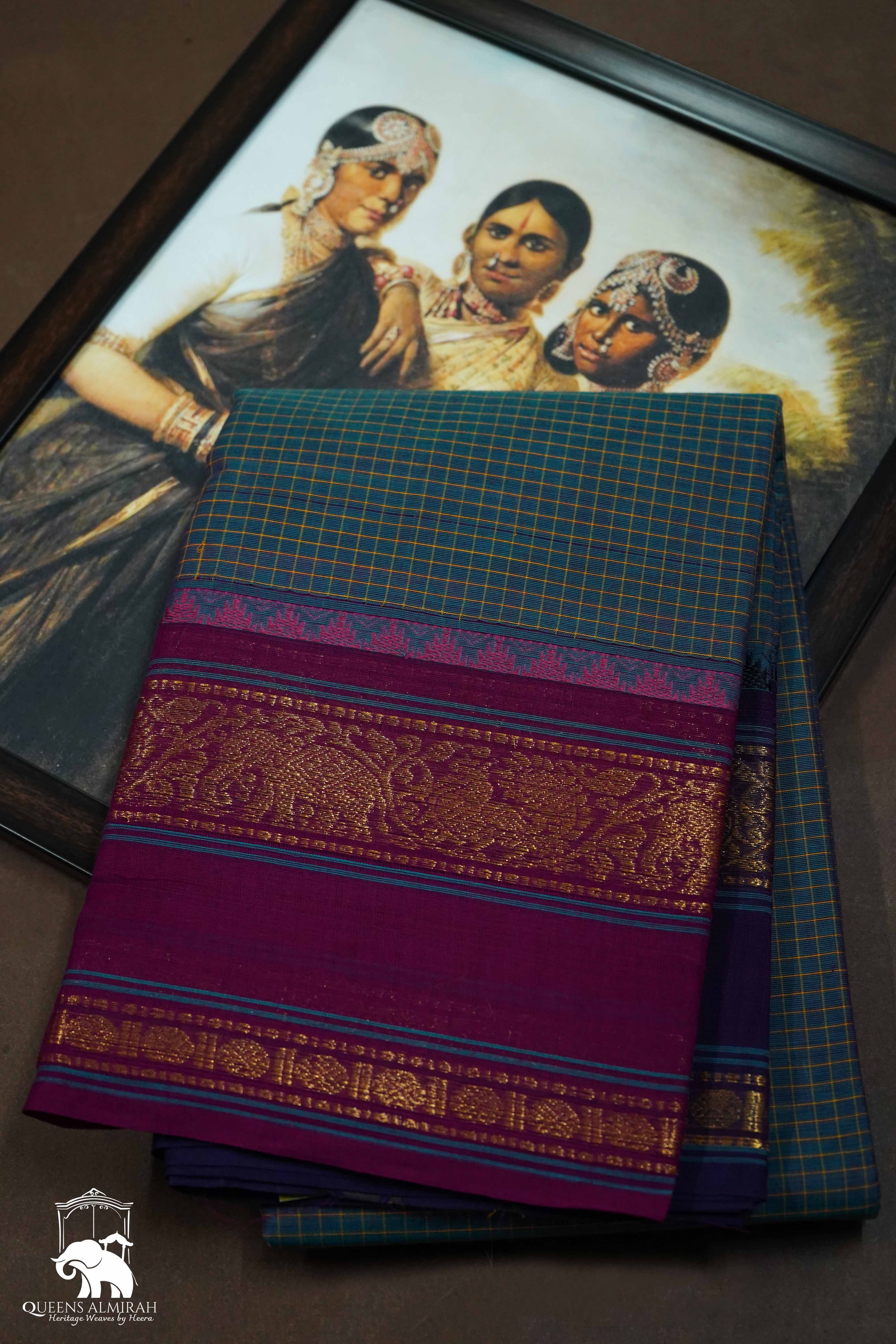 DAVY GREY WITH ROSE RED KANCHI COTTON SAREE - Queens Jewel Emporium