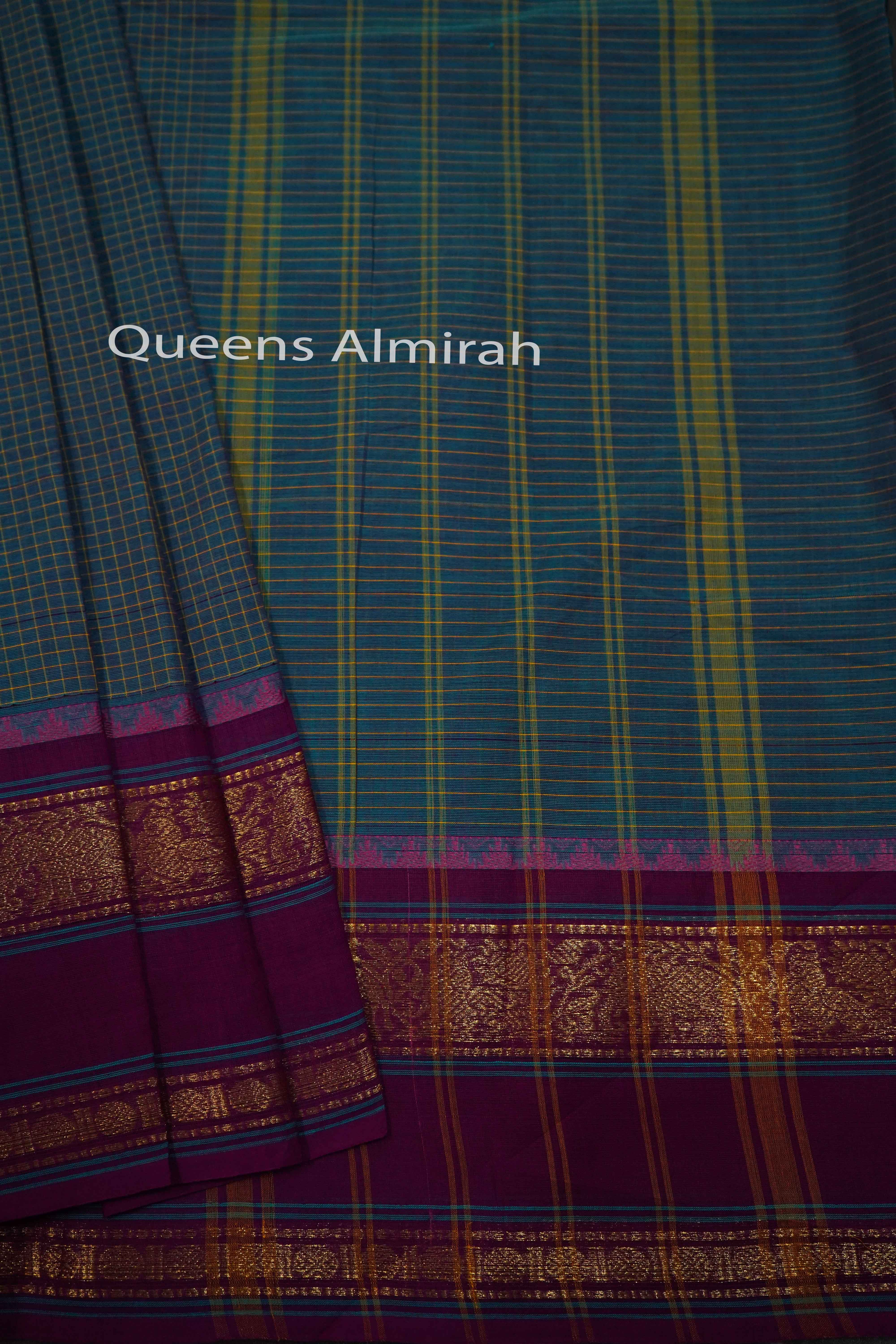 DAVY GREY WITH ROSE RED KANCHI COTTON SAREE - Queens Jewel Emporium