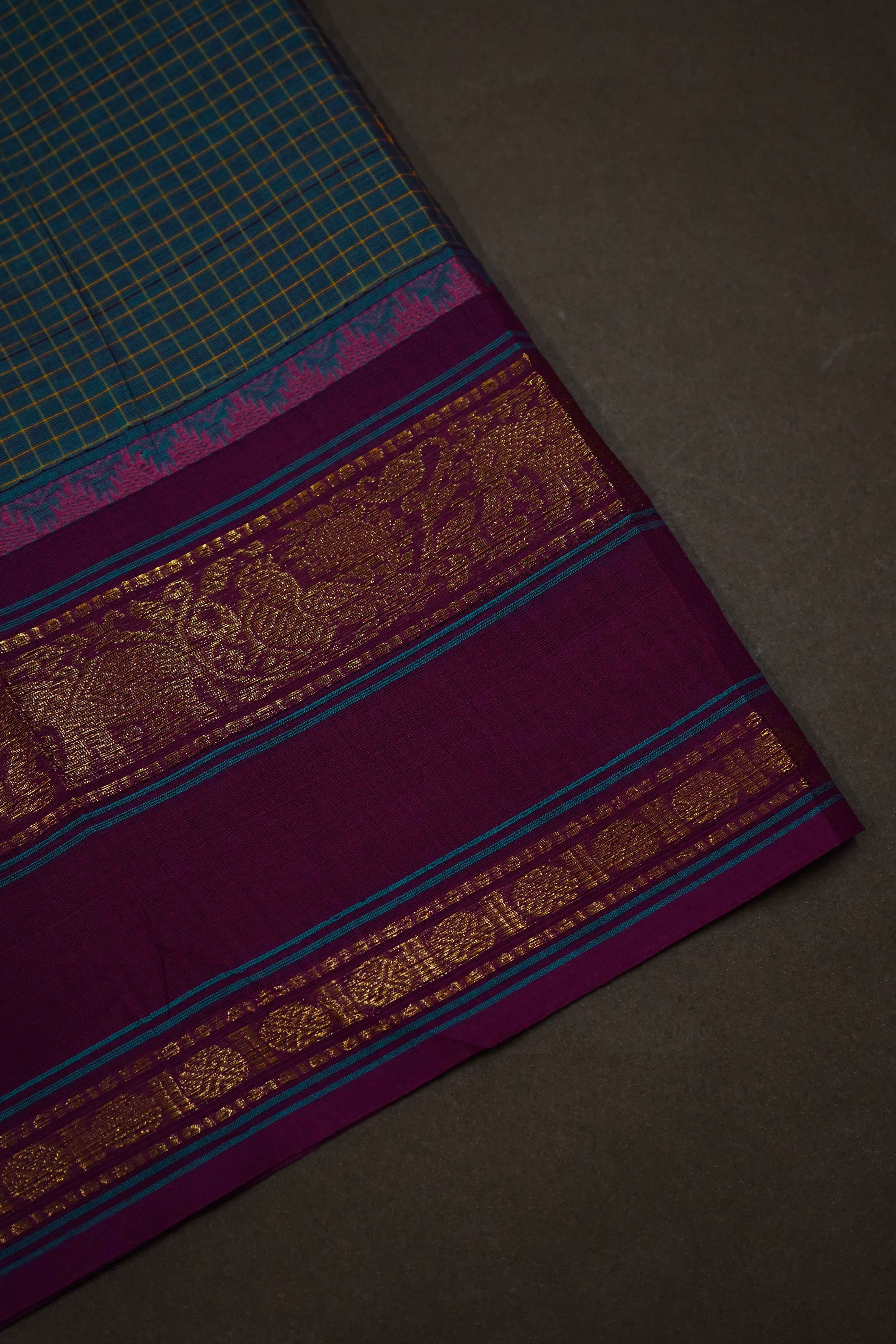 DAVY GREY WITH ROSE RED KANCHI COTTON SAREE - Queens Jewel Emporium