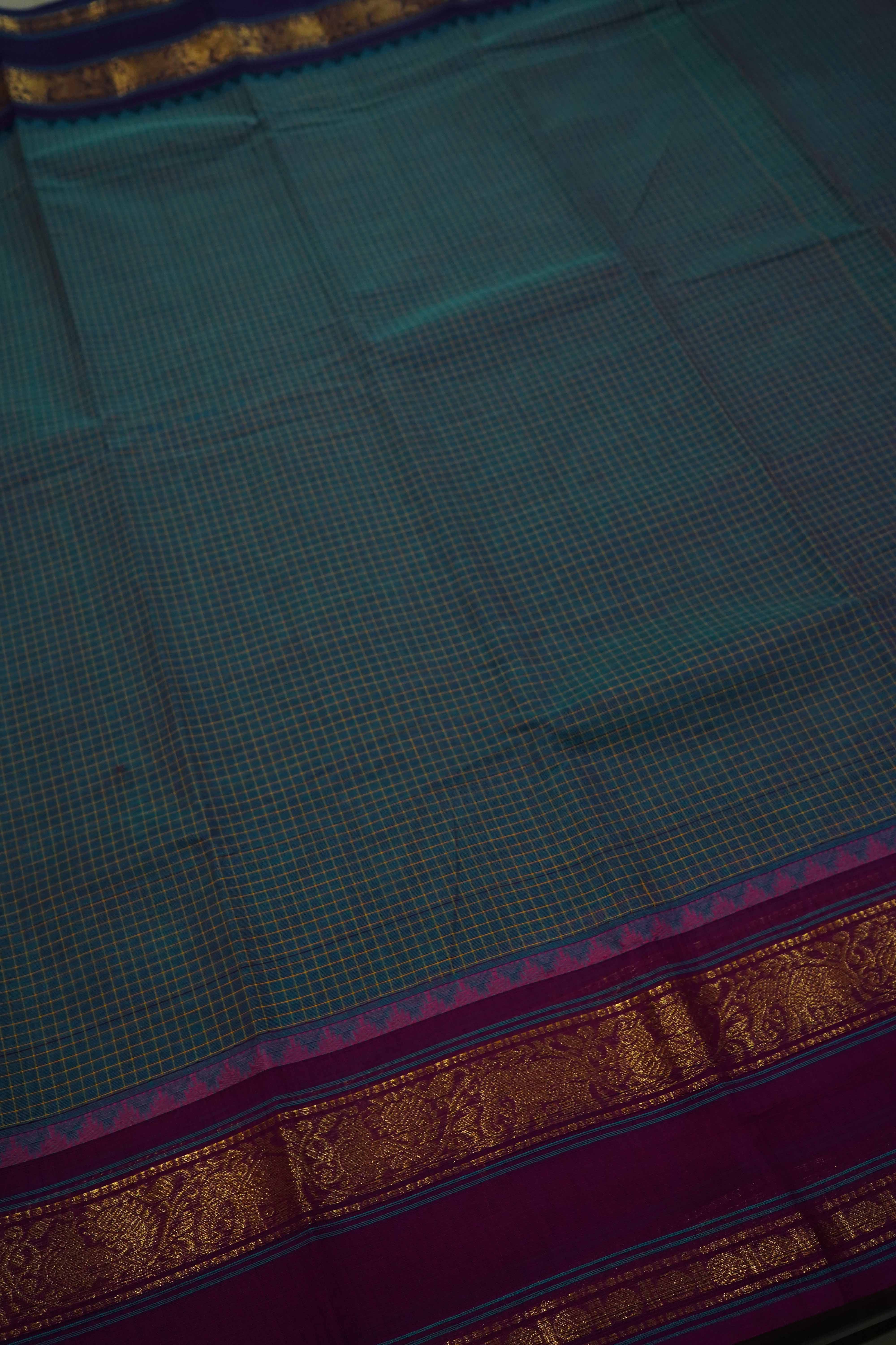 DAVY GREY WITH ROSE RED KANCHI COTTON SAREE - Queens Jewel Emporium