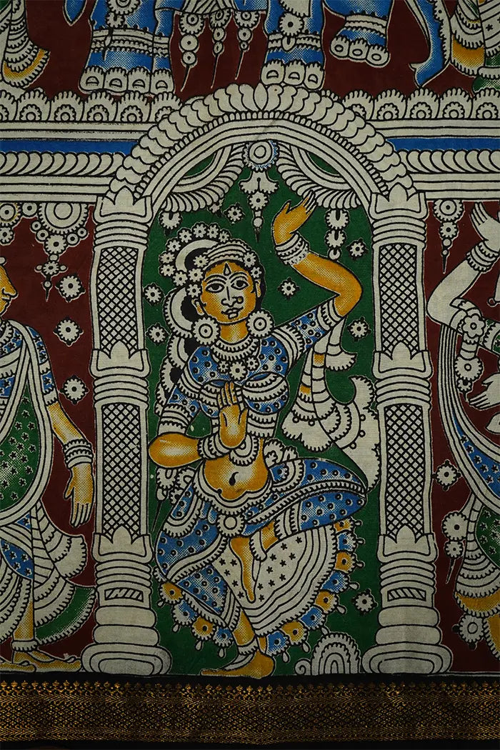 DEEP BROWN WITH MARINE BLUE MAGALGIRI SAREE - Queens Jewel Emporium