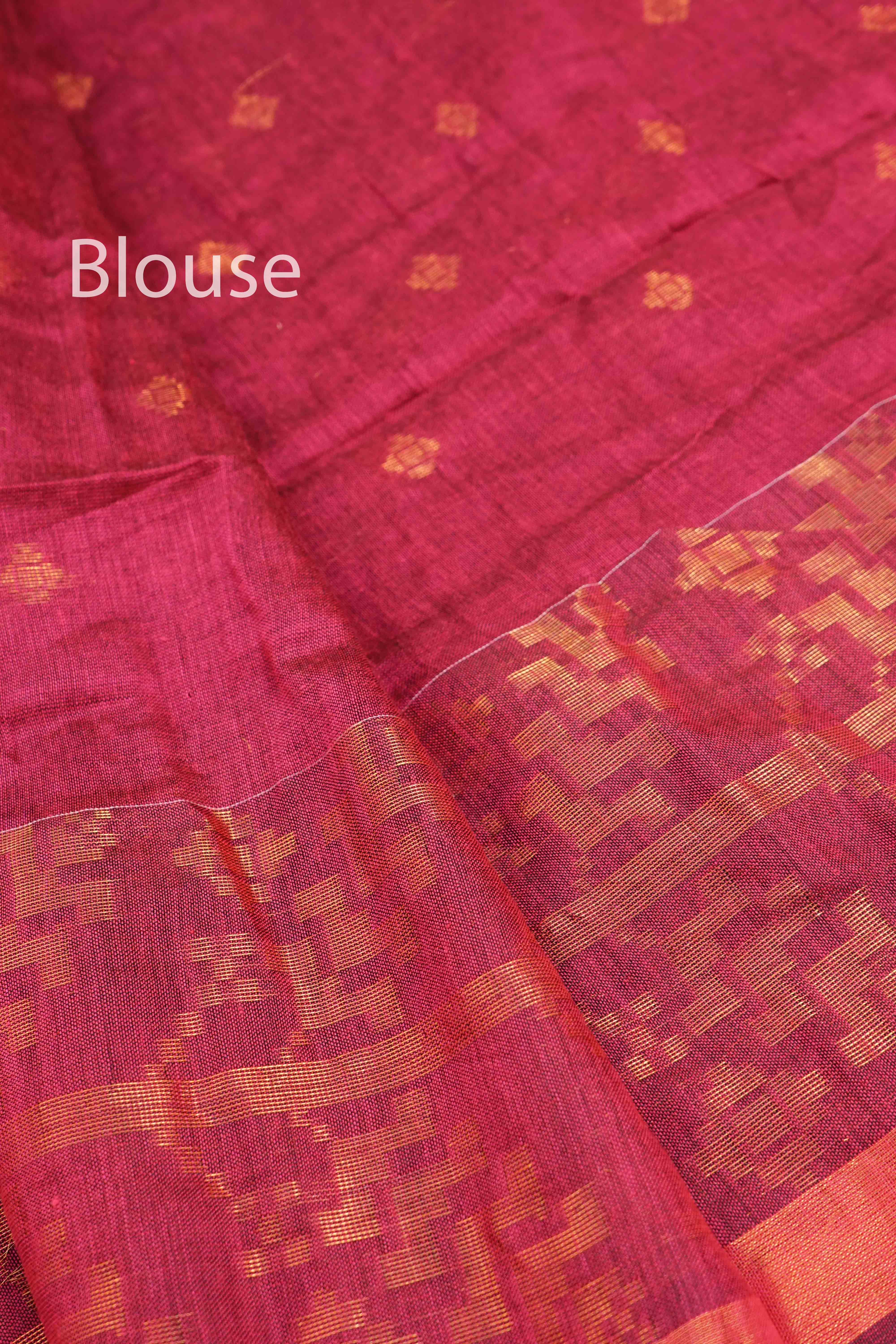 DEEP CARAMINE JAMDANI COTTON SAREE - Queens Jewel Emporium